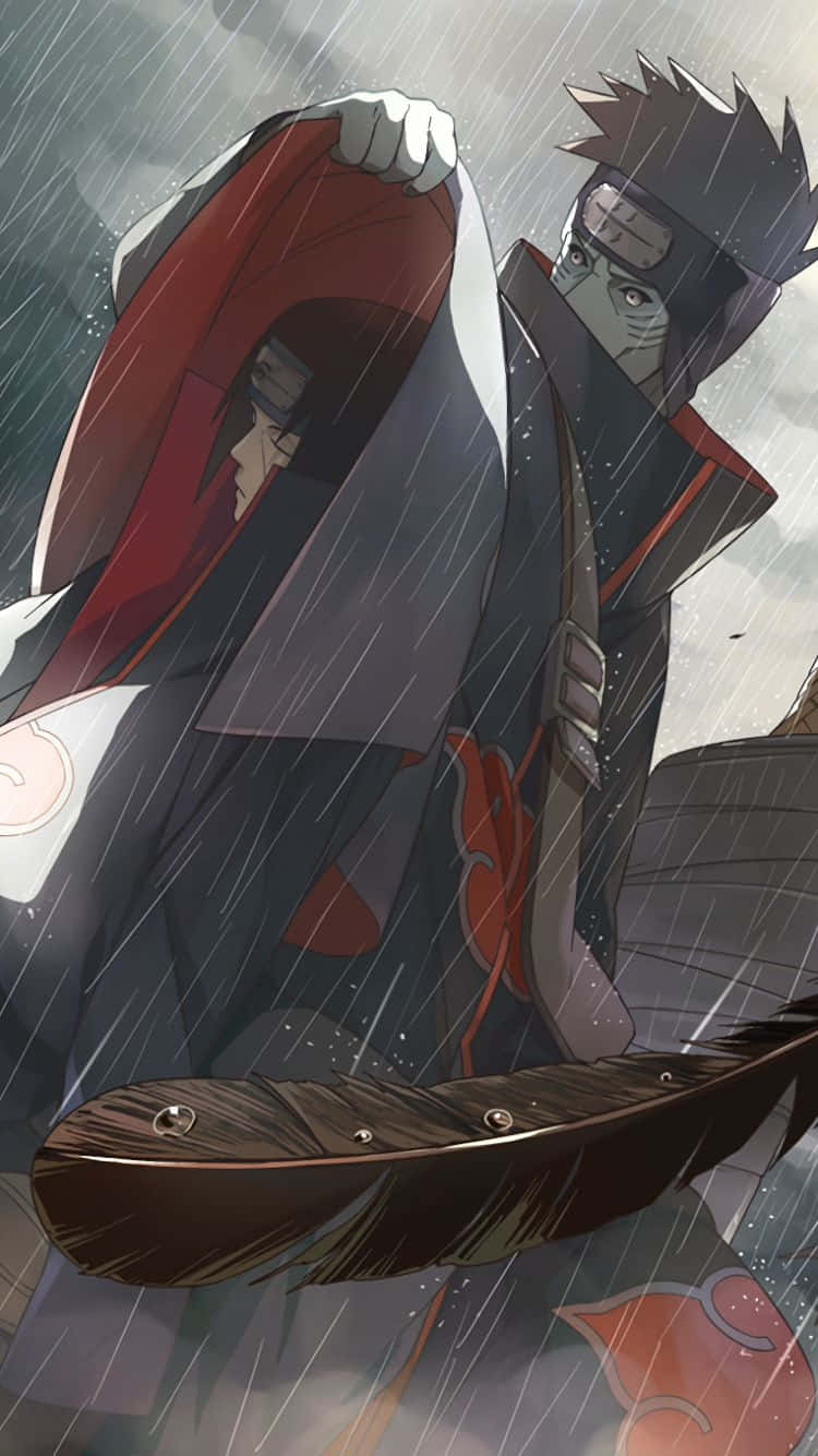 Akatsuki Kisame, red cloak, large feathered weapon, HD Phone Wallpaper