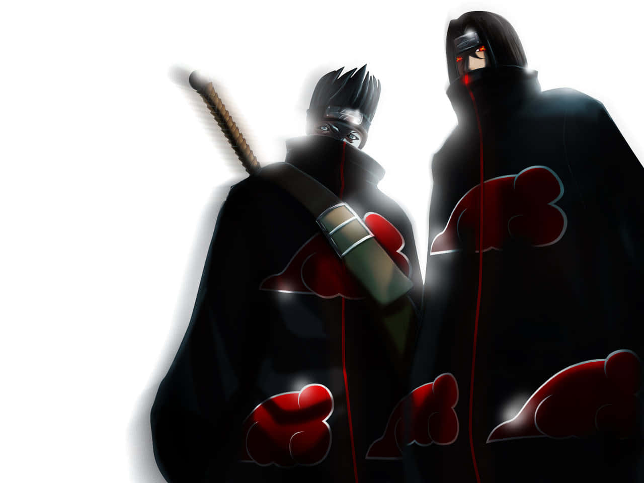 Akatsuki Kisame, black cloaks, red cloud symbols, HD Desktop Wallpaper