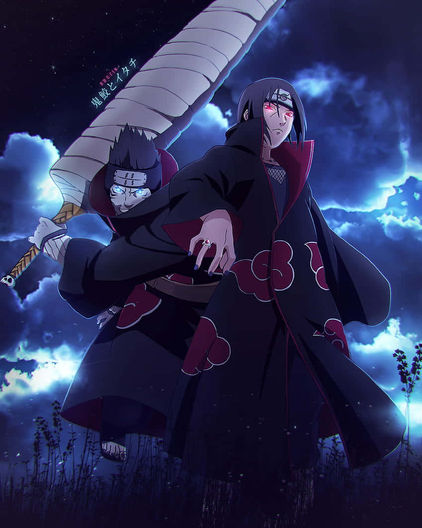Akatsuki Kisame, black cloaks, stormy night sky, SD Phone Wallpaper