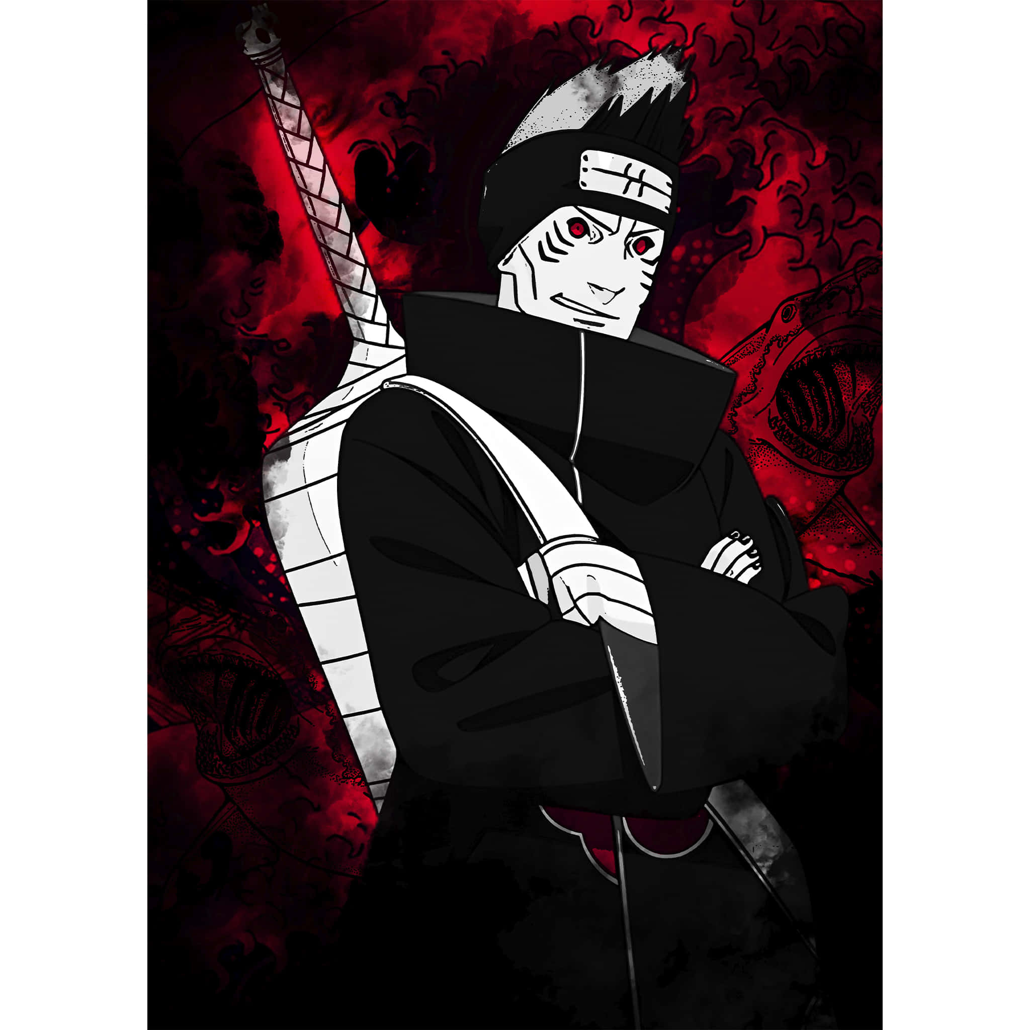 Akatsuki Kisame, red eyes, black cloak, Full HD Desktop Wallpaper