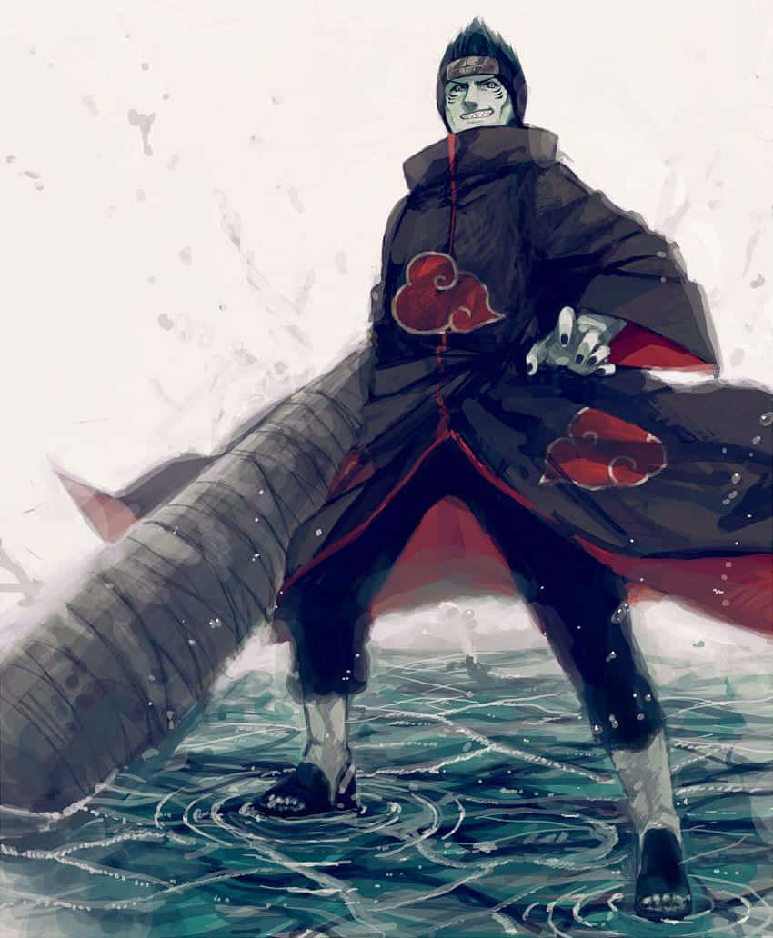 Akatsuki Kisame, black cloak, red clouds, SD Phone Wallpaper