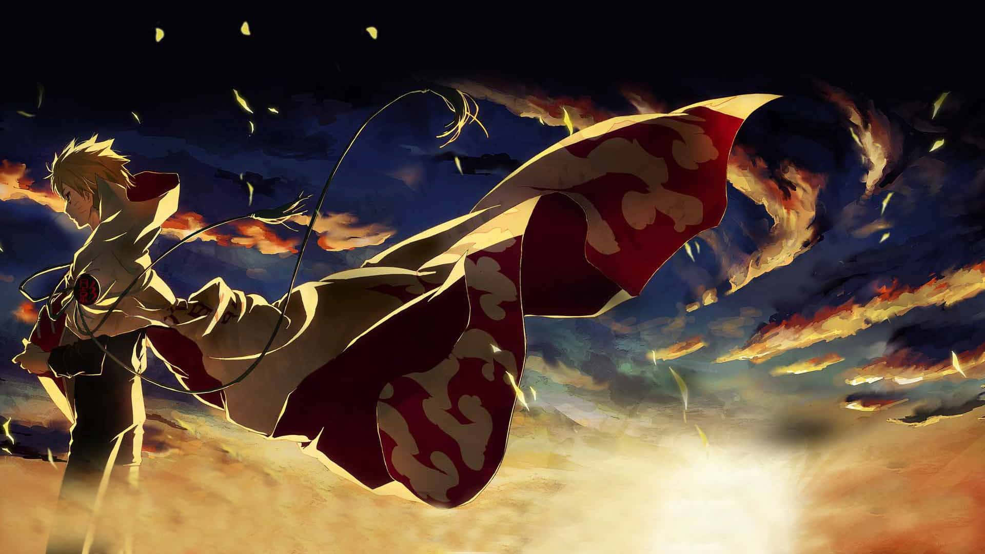 Akatsuki Laptop, blond anime warrior, red and white cloak, Full HD Desktop Wallpaper