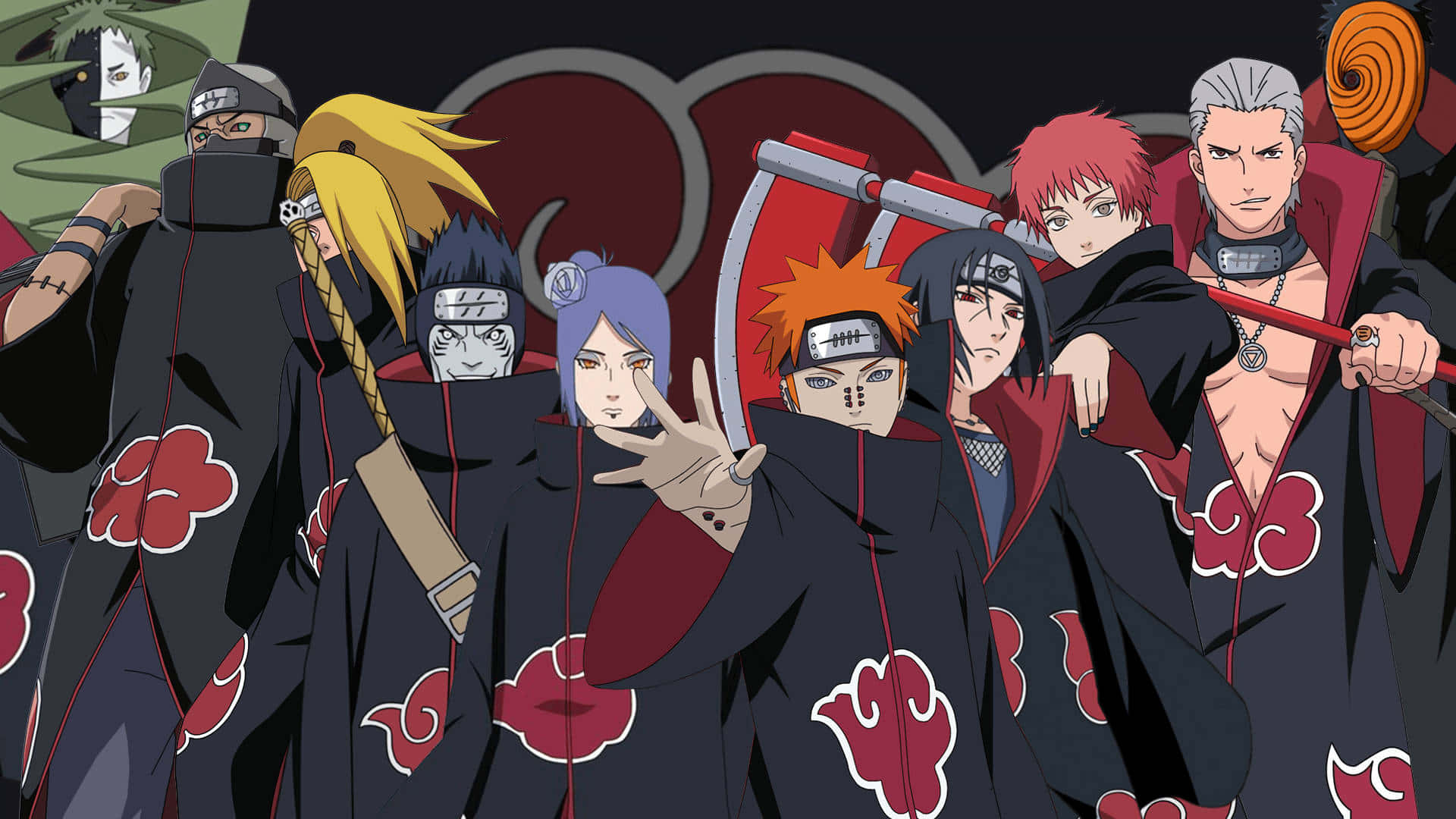 Akatsuki Laptop, anime characters, black cloaks, Full HD Desktop Wallpaper