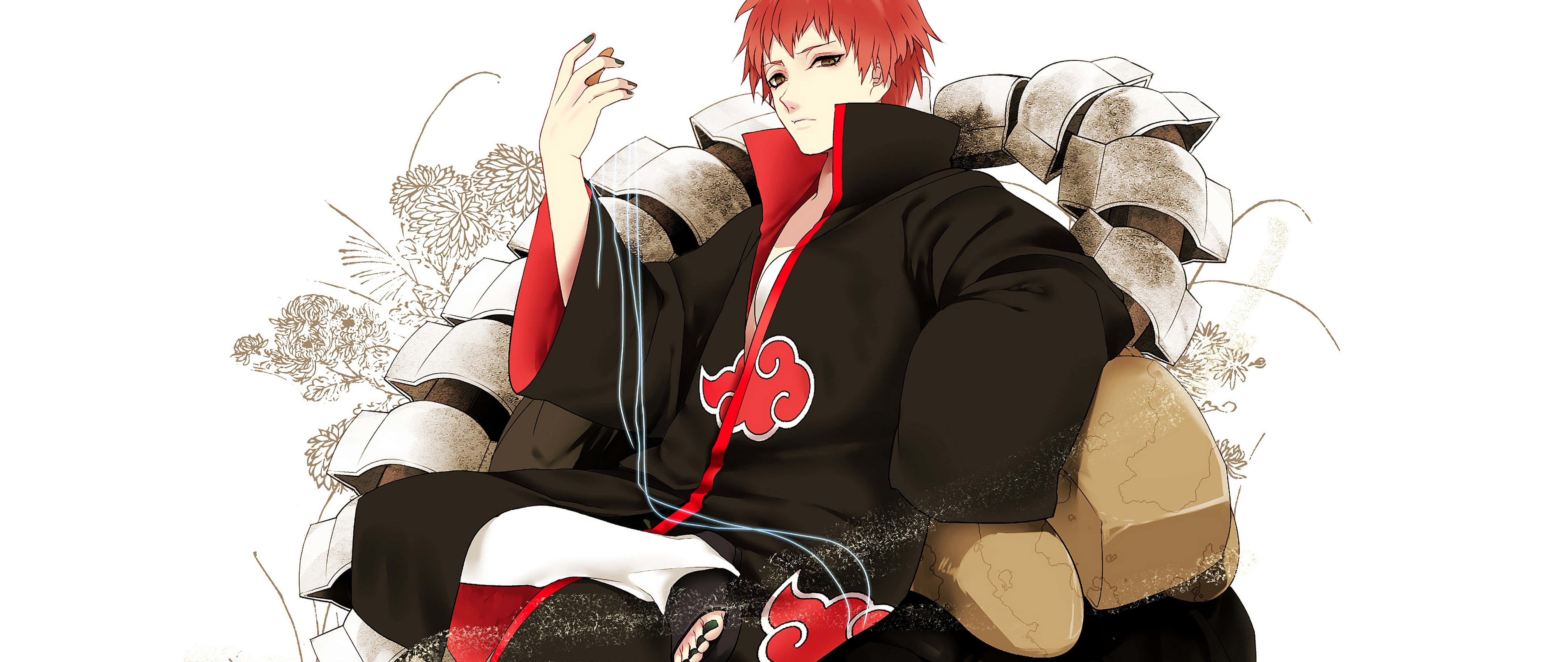 Akatsuki, red-haired anime character, black cloak with red clouds, 5K Desktop Wallpaper