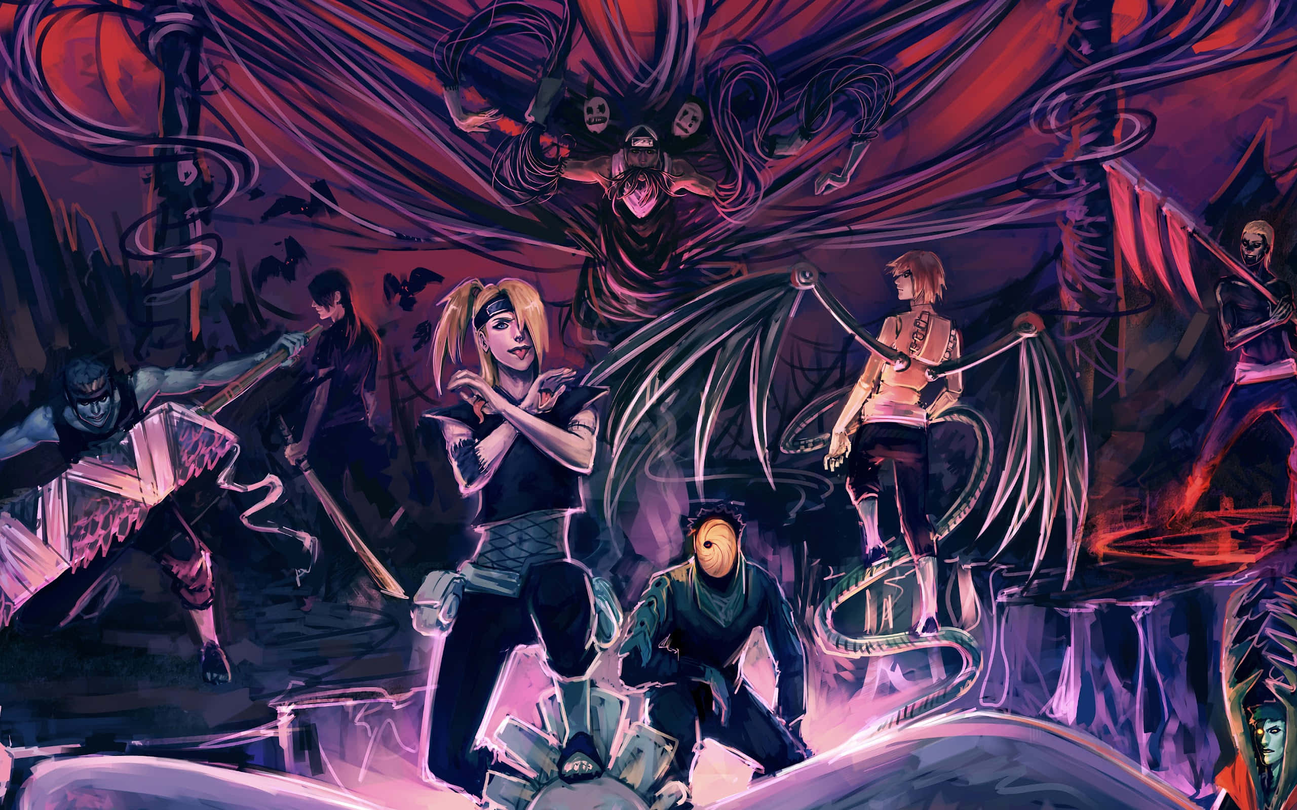 Akatsuki Laptop, anime battle scene, warriors, 2K Desktop Wallpaper