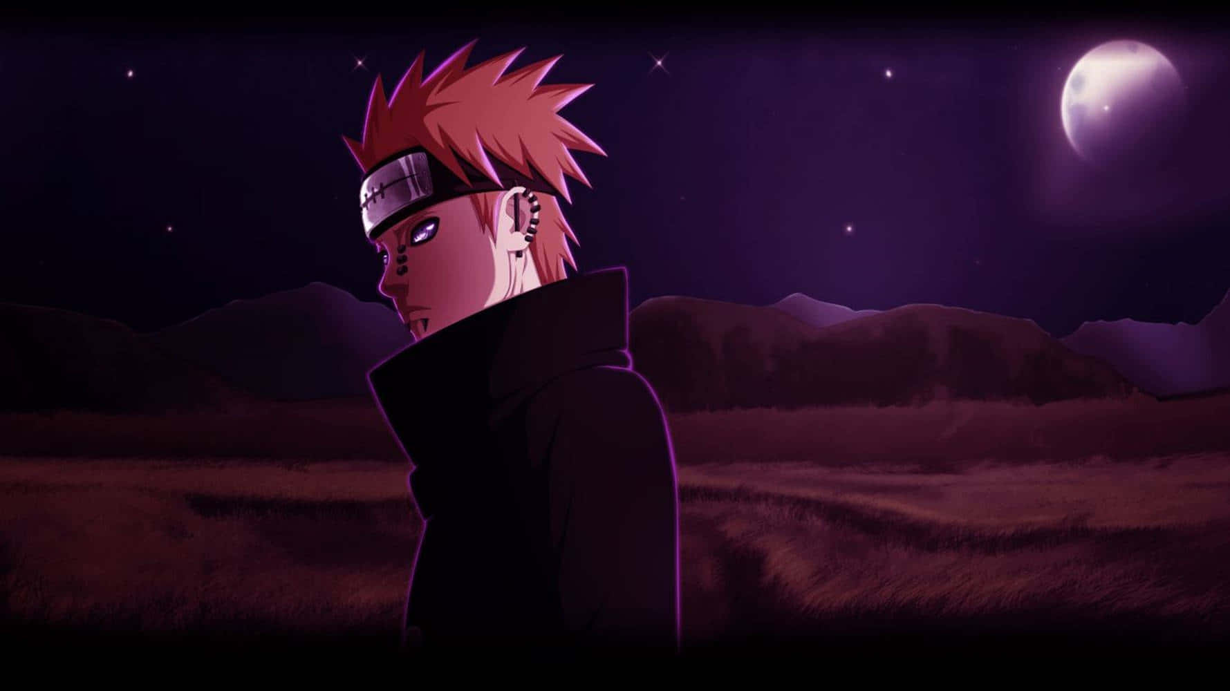 Akatsuki Laptop, spiky red hair, purple twilight field, HD Desktop Wallpaper
