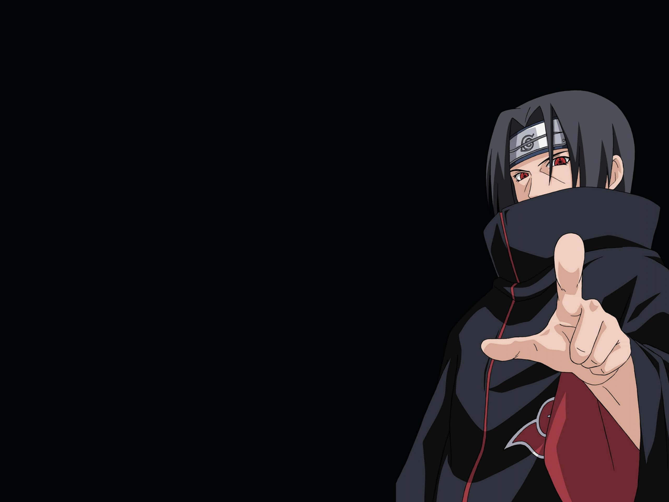 Akatsuki Laptop, black cloak, red eyes, 2K Desktop Wallpaper
