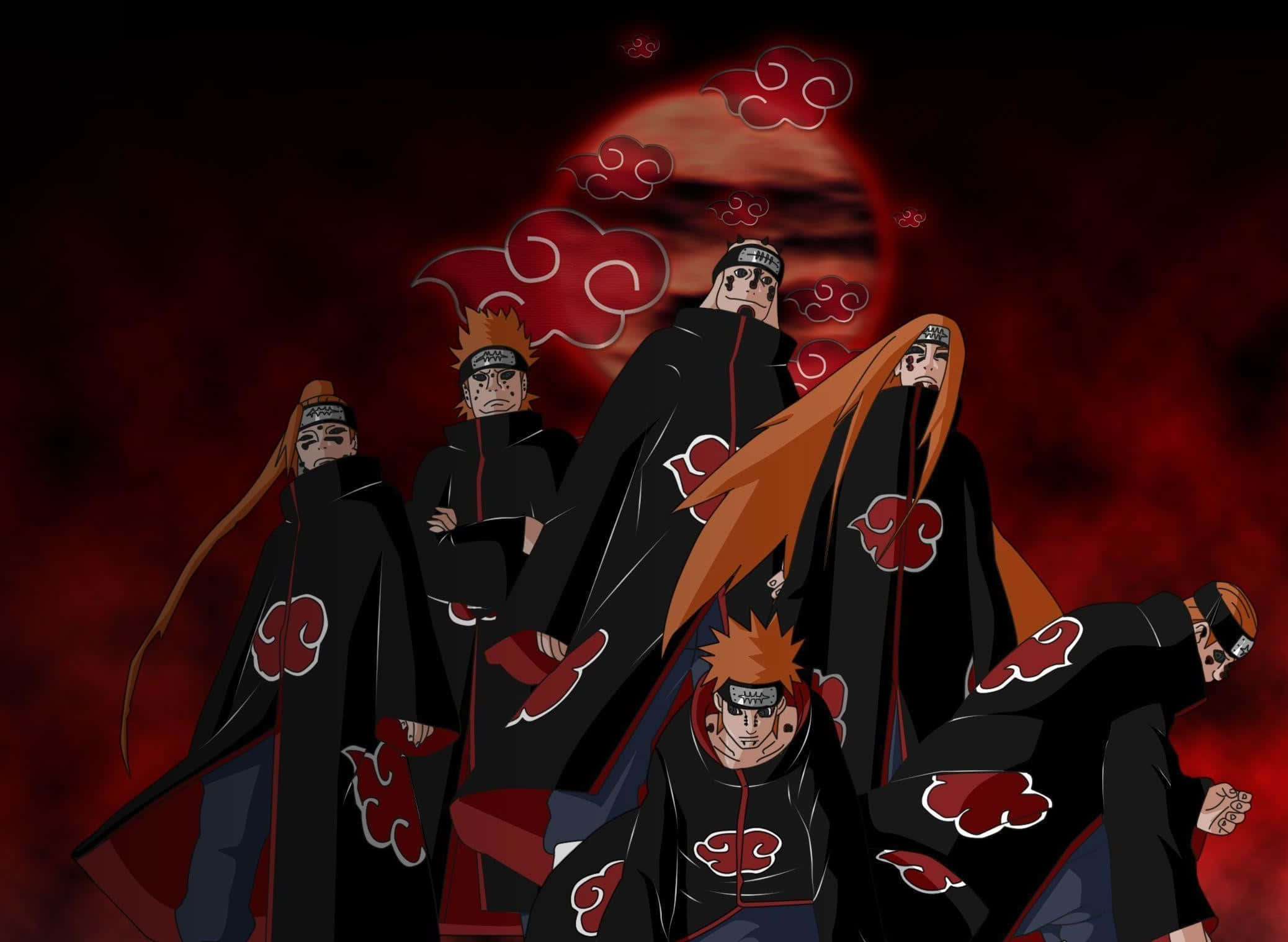 Akatsuki Laptop, black cloaks, red cloud symbols, Full HD Desktop Wallpaper