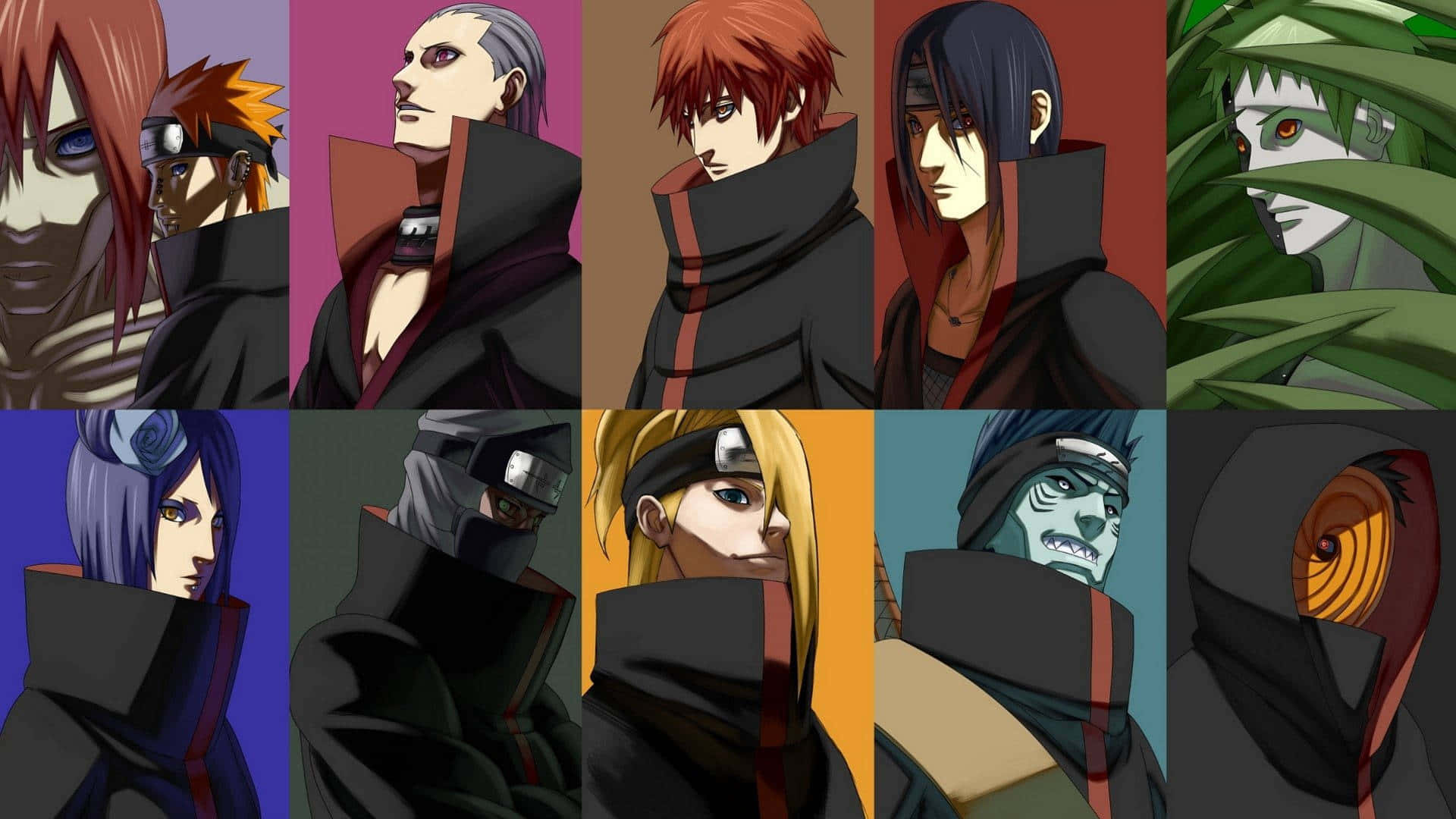Akatsuki Laptop, anime characters, black cloaks, Full HD Desktop Wallpaper