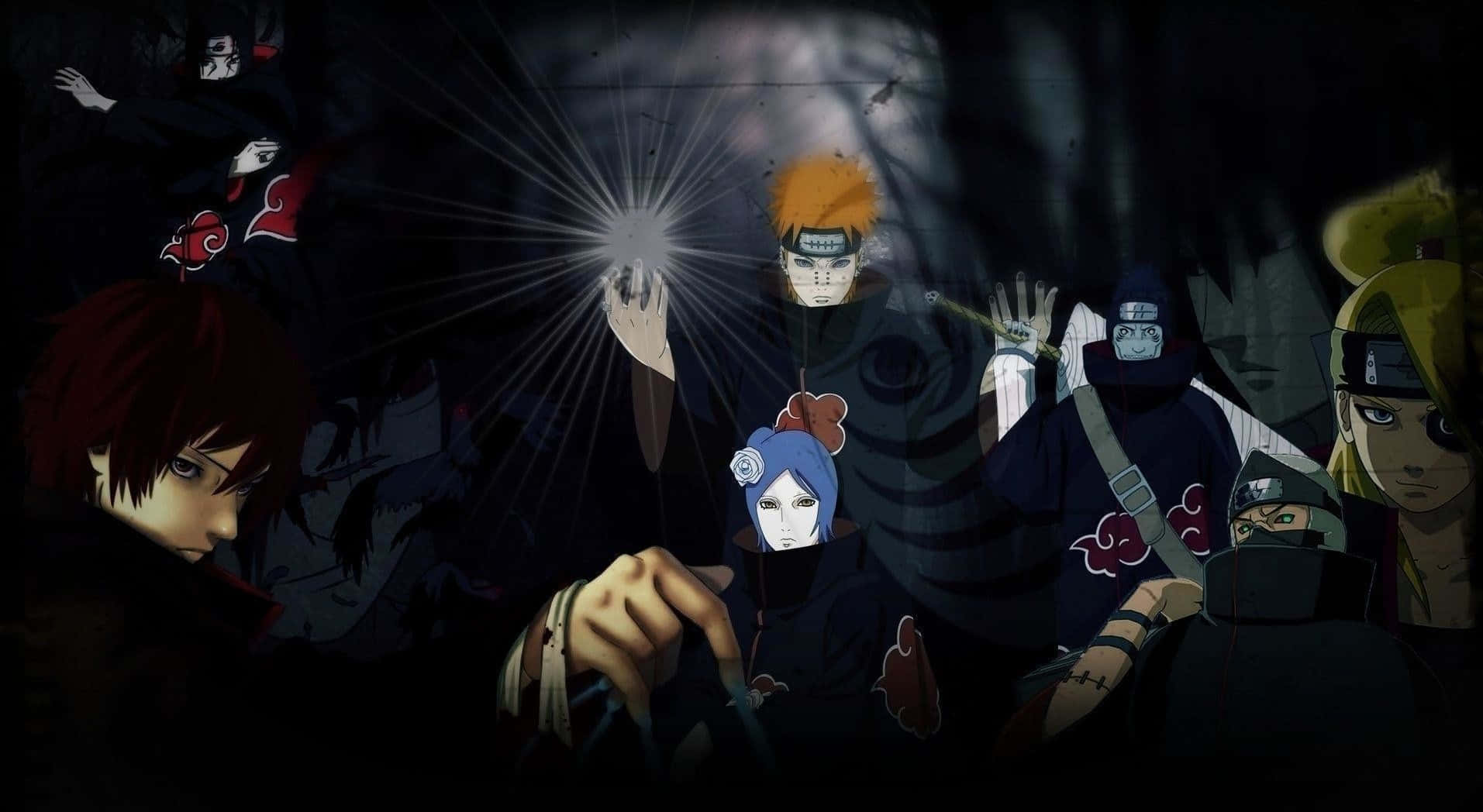 Akatsuki Laptop, glowing orb, anime characters, HD Desktop Wallpaper