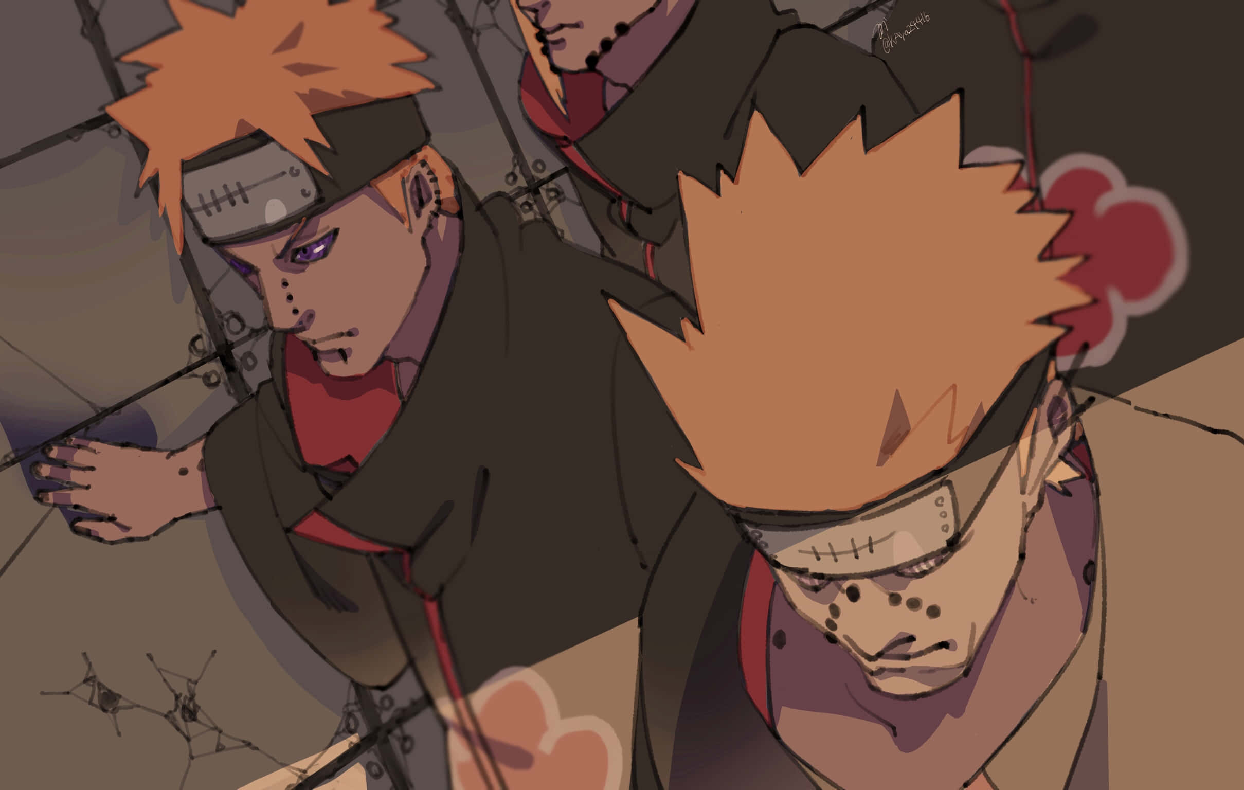 Akatsuki Laptop, spiky orange hair, headbands, Full HD Desktop Wallpaper