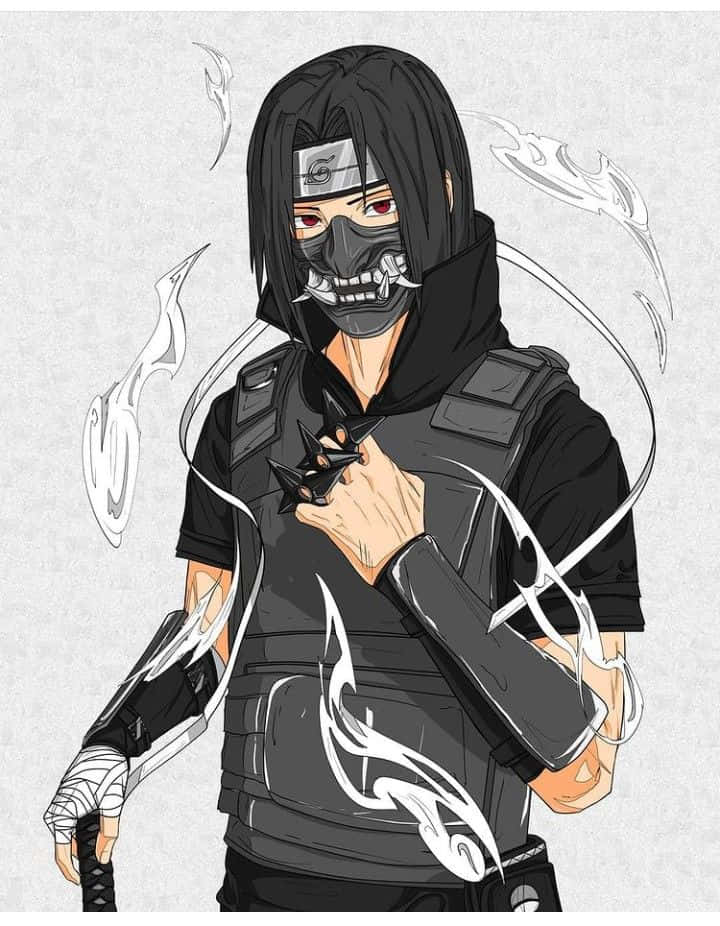 Akatsuki Mask, red eyes, black attire, SD Phone Wallpaper