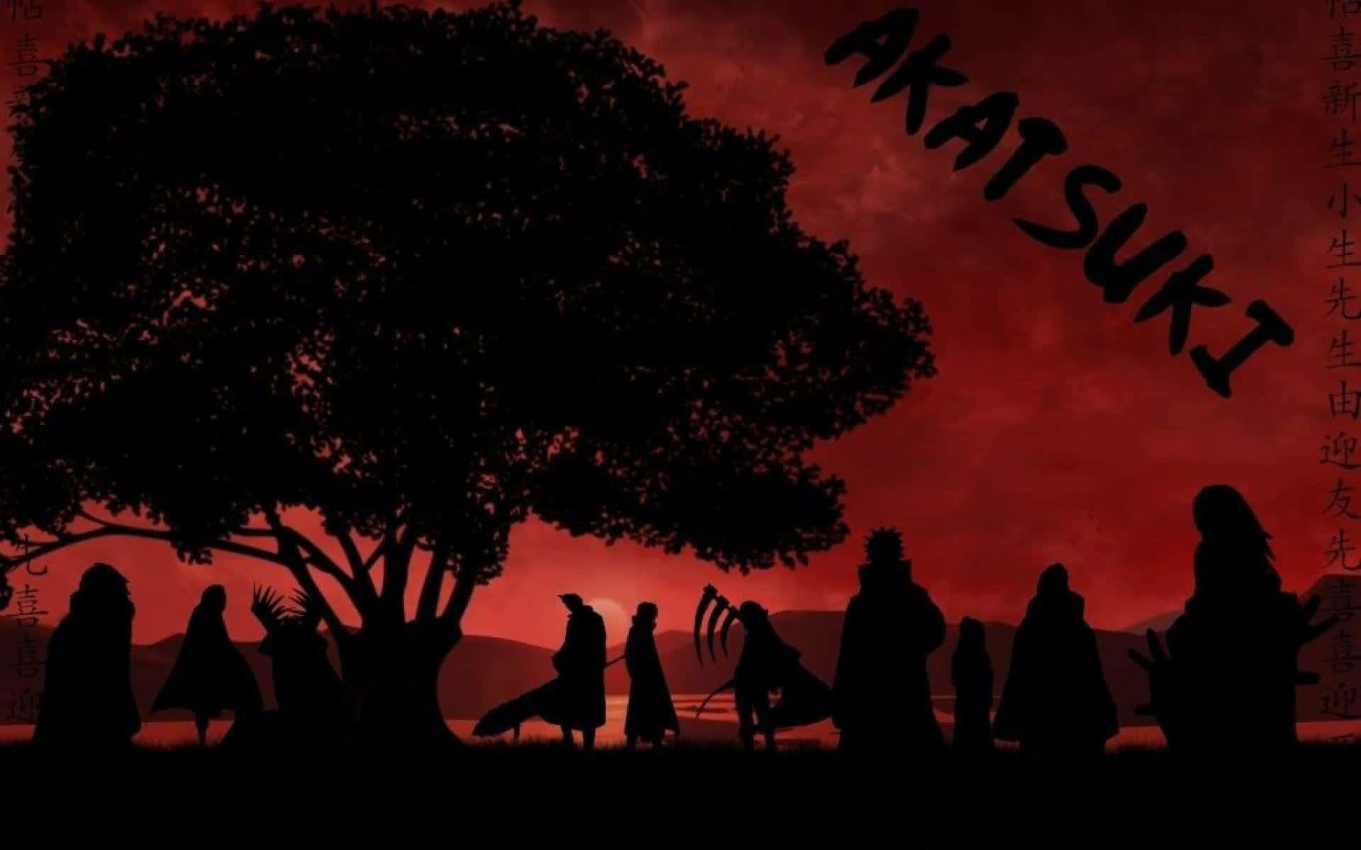 Akatsuki Members, blood red sky, massive tree, Full HD Desktop Wallpaper