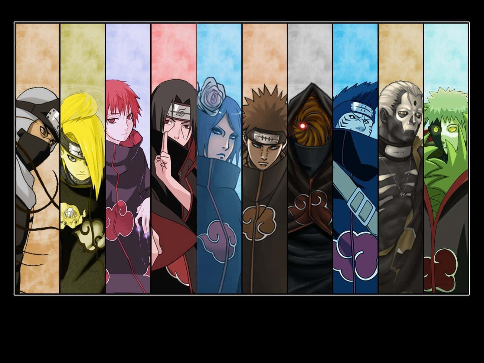 Akatsuki, Nine anime characters, vertical panels, HD Desktop Wallpaper