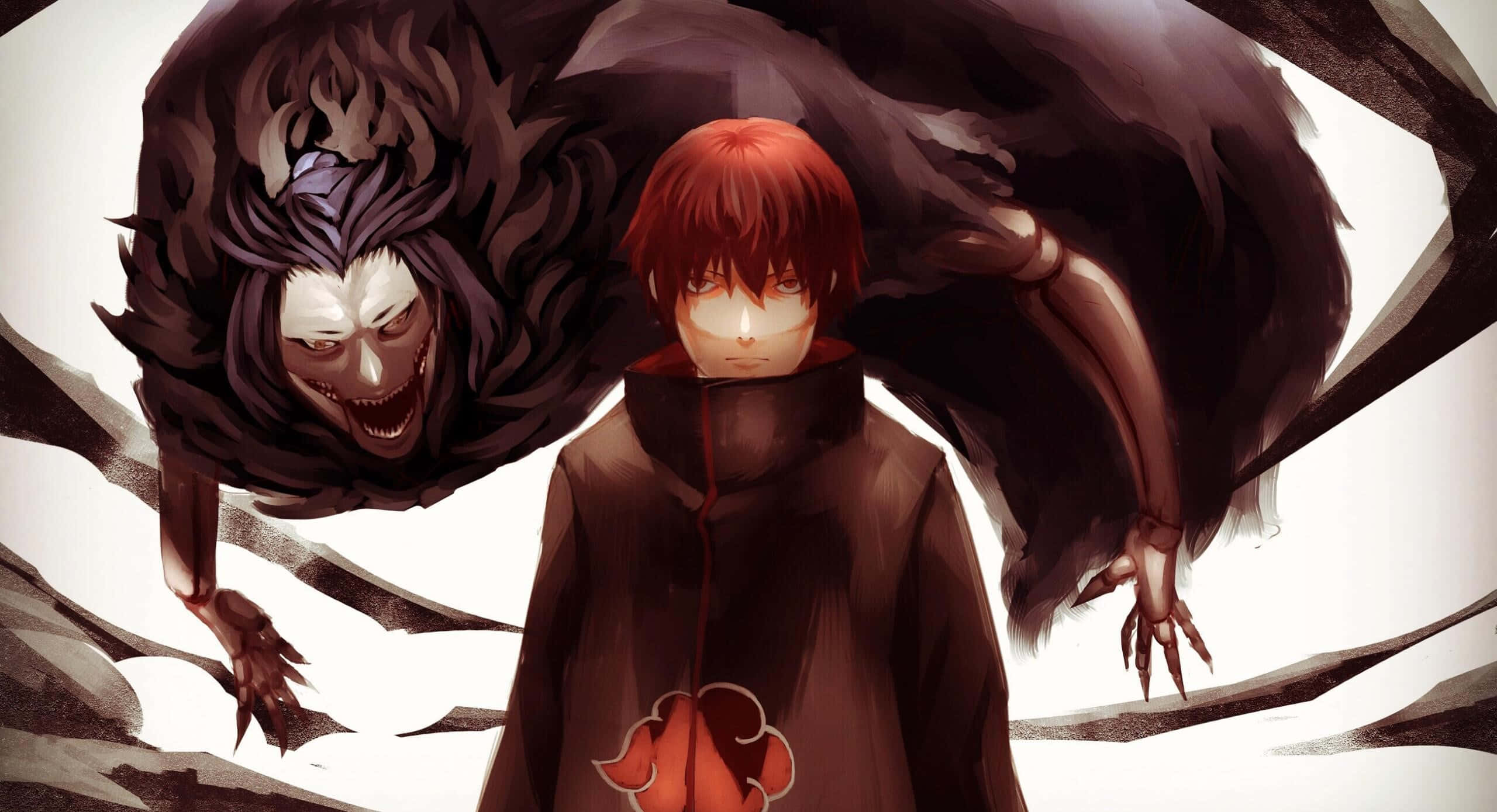 Akatsuki Members, red-haired anime boy, dark cloak, 2K Desktop Wallpaper