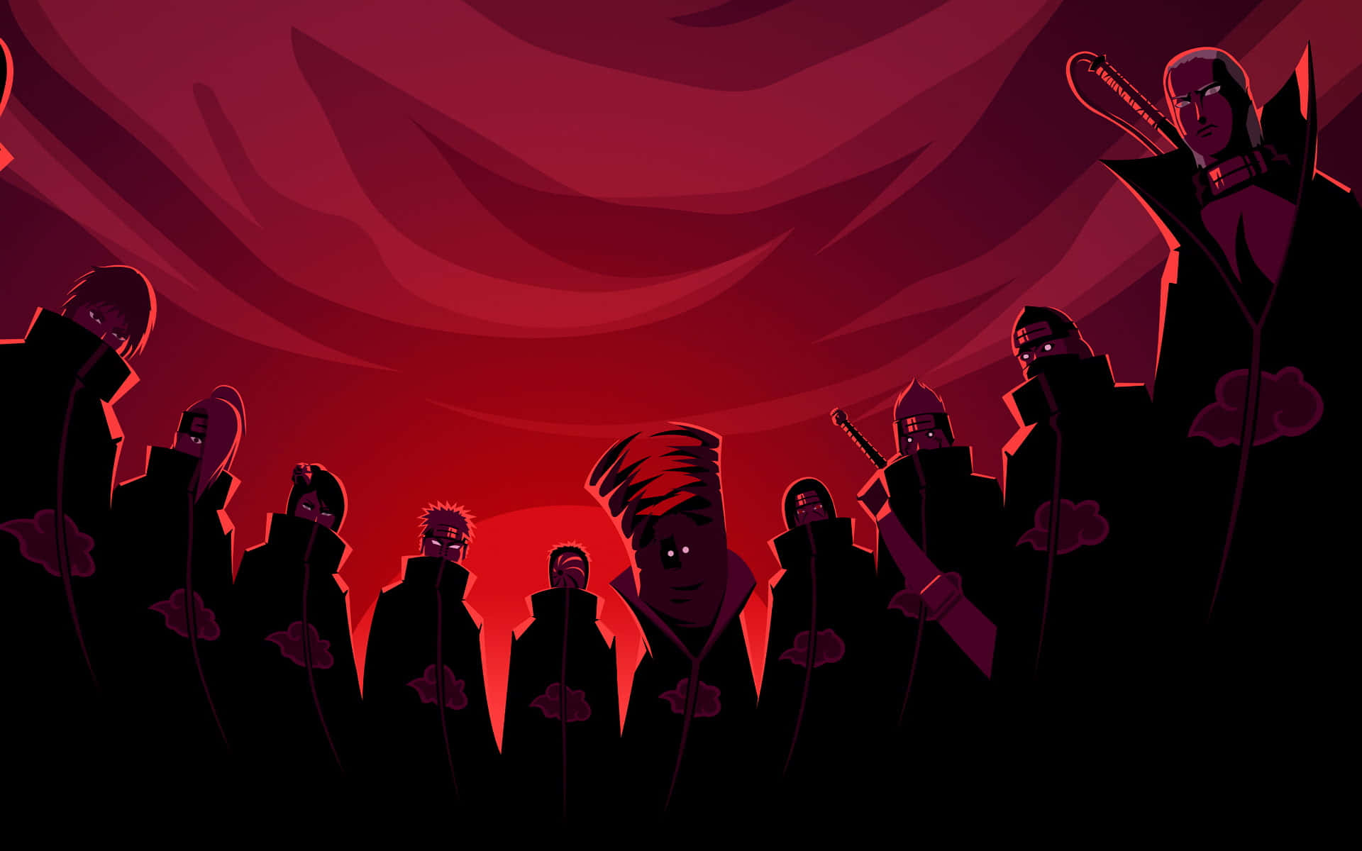 Akatsuki Members, black cloaks, red cloud symbols, Full HD Desktop Wallpaper