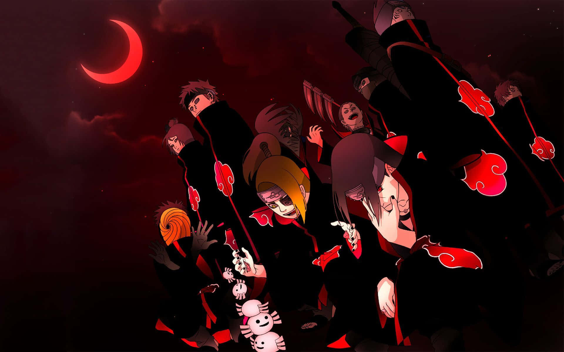 Akatsuki Members, black cloaks, red cloud symbols, Full HD Desktop Wallpaper