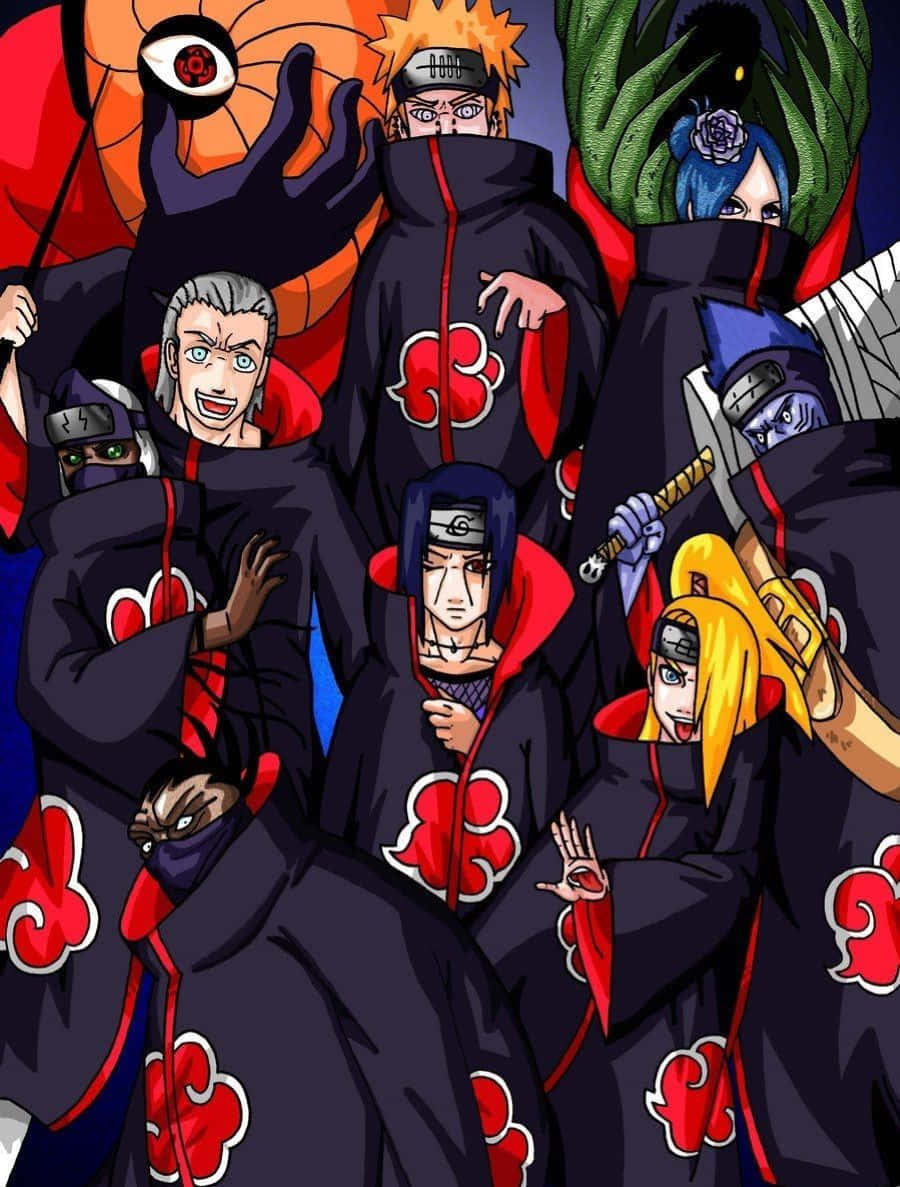 Akatsuki Members, black cloaks, red clouds, SD Phone Wallpaper