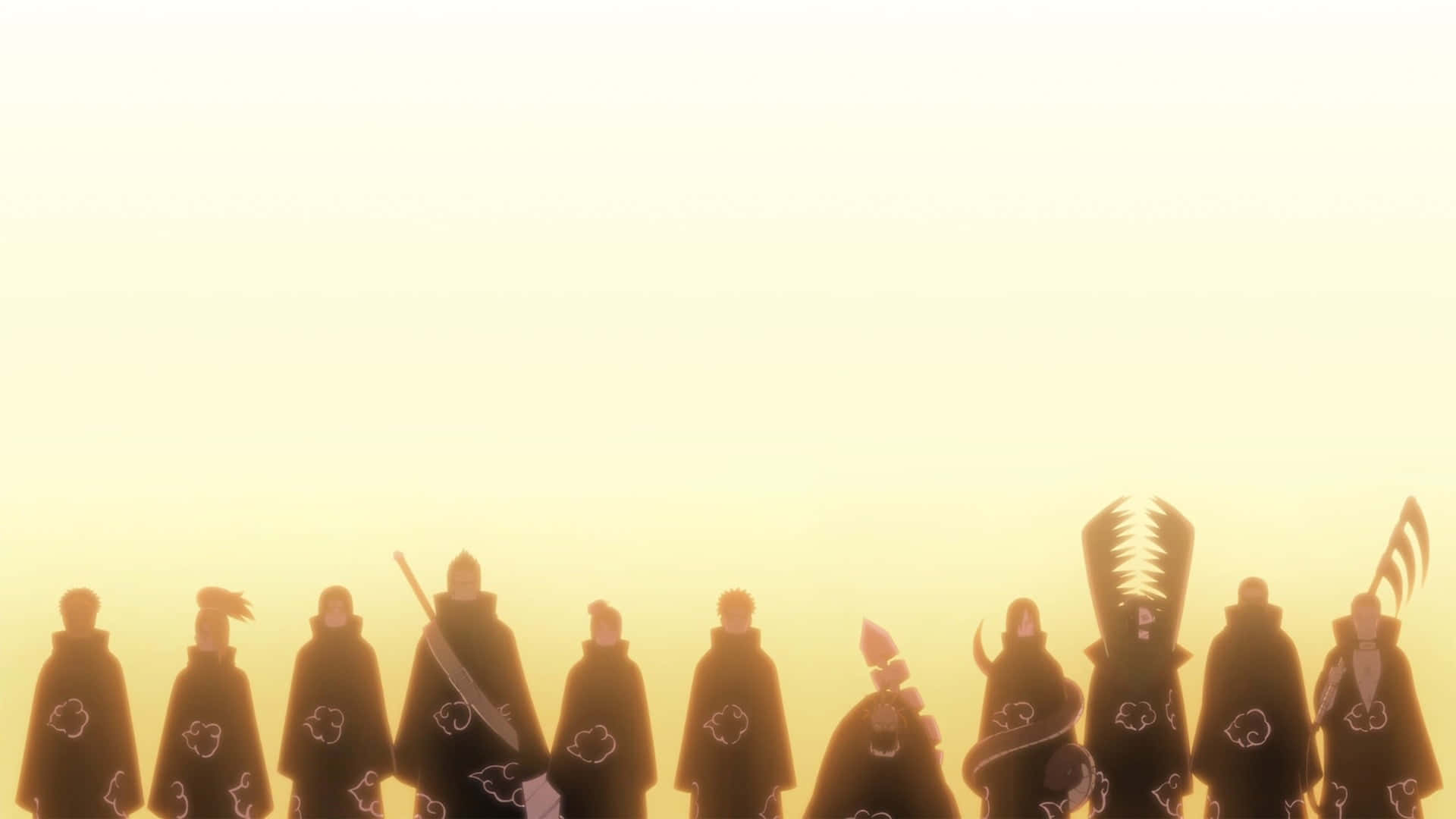 Akatsuki Members, black cloaks, glowing golden sky, Full HD Desktop Wallpaper