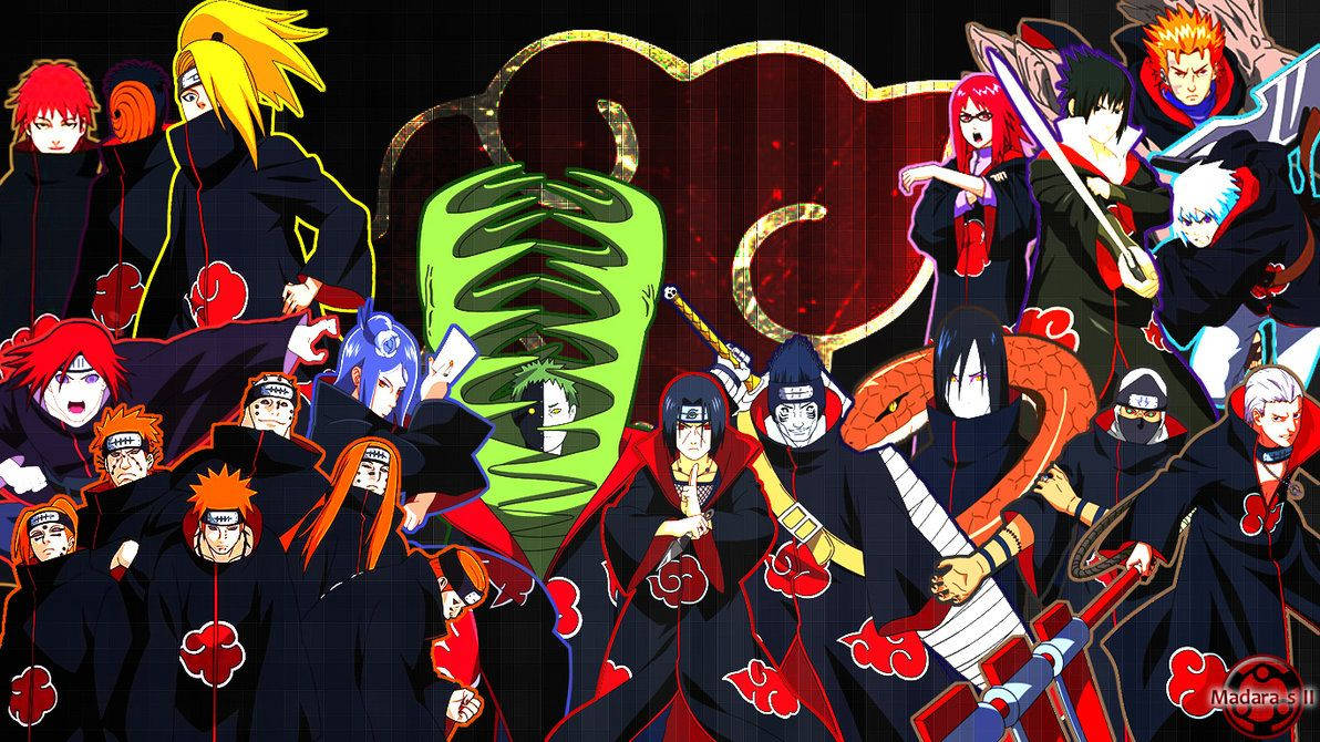 Akatsuki, black cloaks, red clouds, SD Desktop Wallpaper