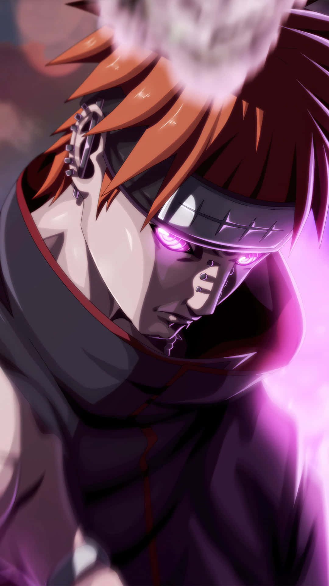 Akatsuki, spiky orange hair, glowing purple eyes, Full HD Phone Wallpaper