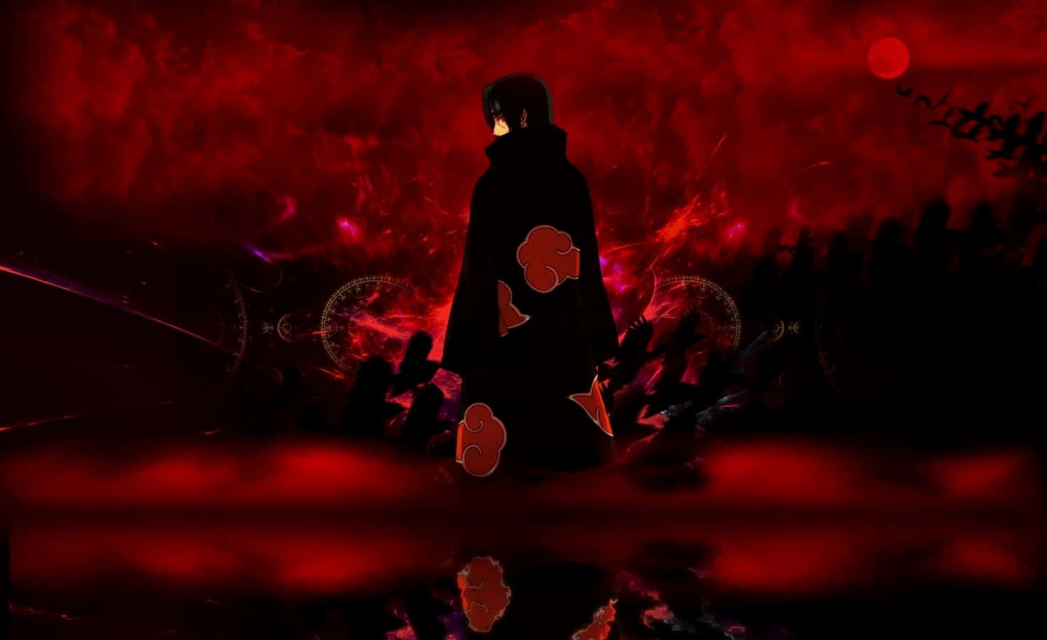 Akatsuki Ninja, black cloak, red cloud symbols, HD Desktop Wallpaper