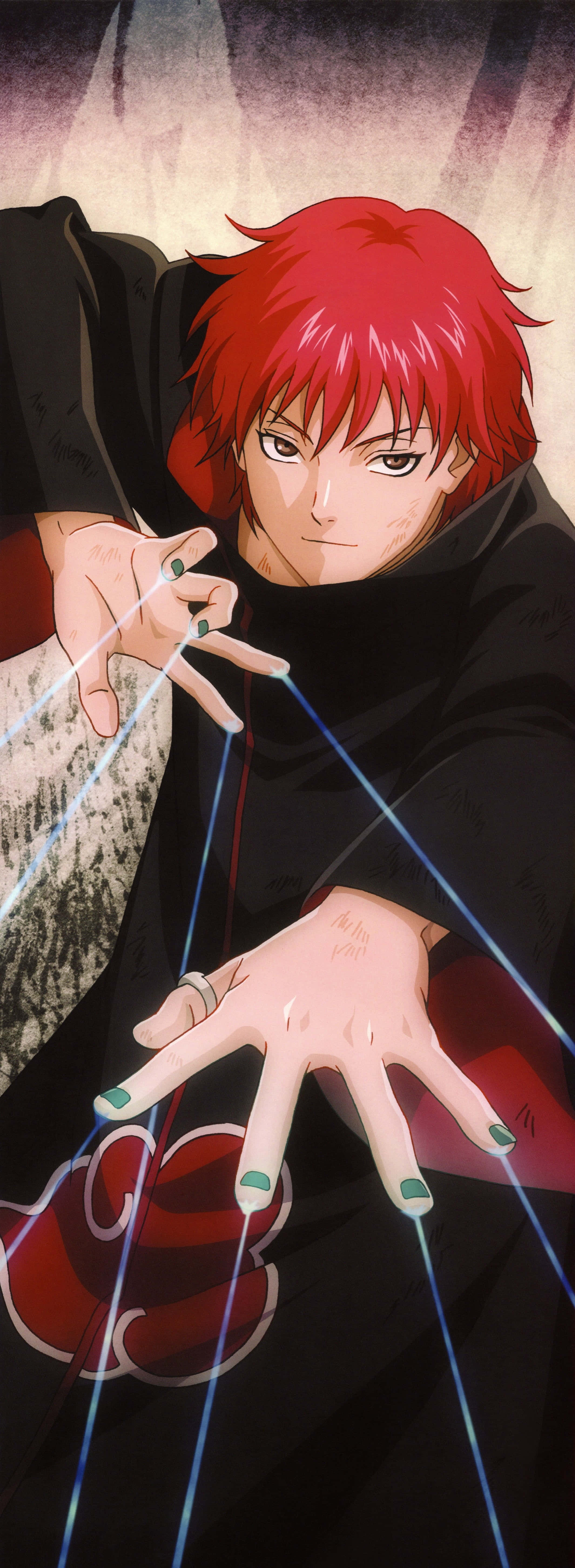 Akatsuki Ninja, red-haired anime character, black cloak, 5K Phone Wallpaper