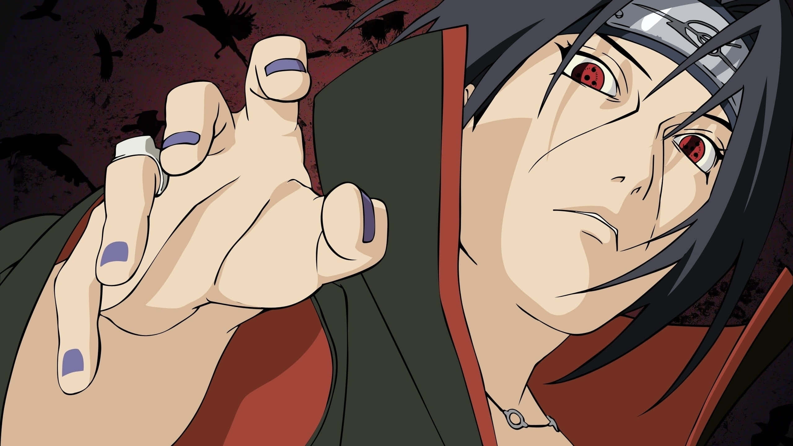 Akatsuki Ninja, red eyes, dark hair, 2K Desktop Wallpaper