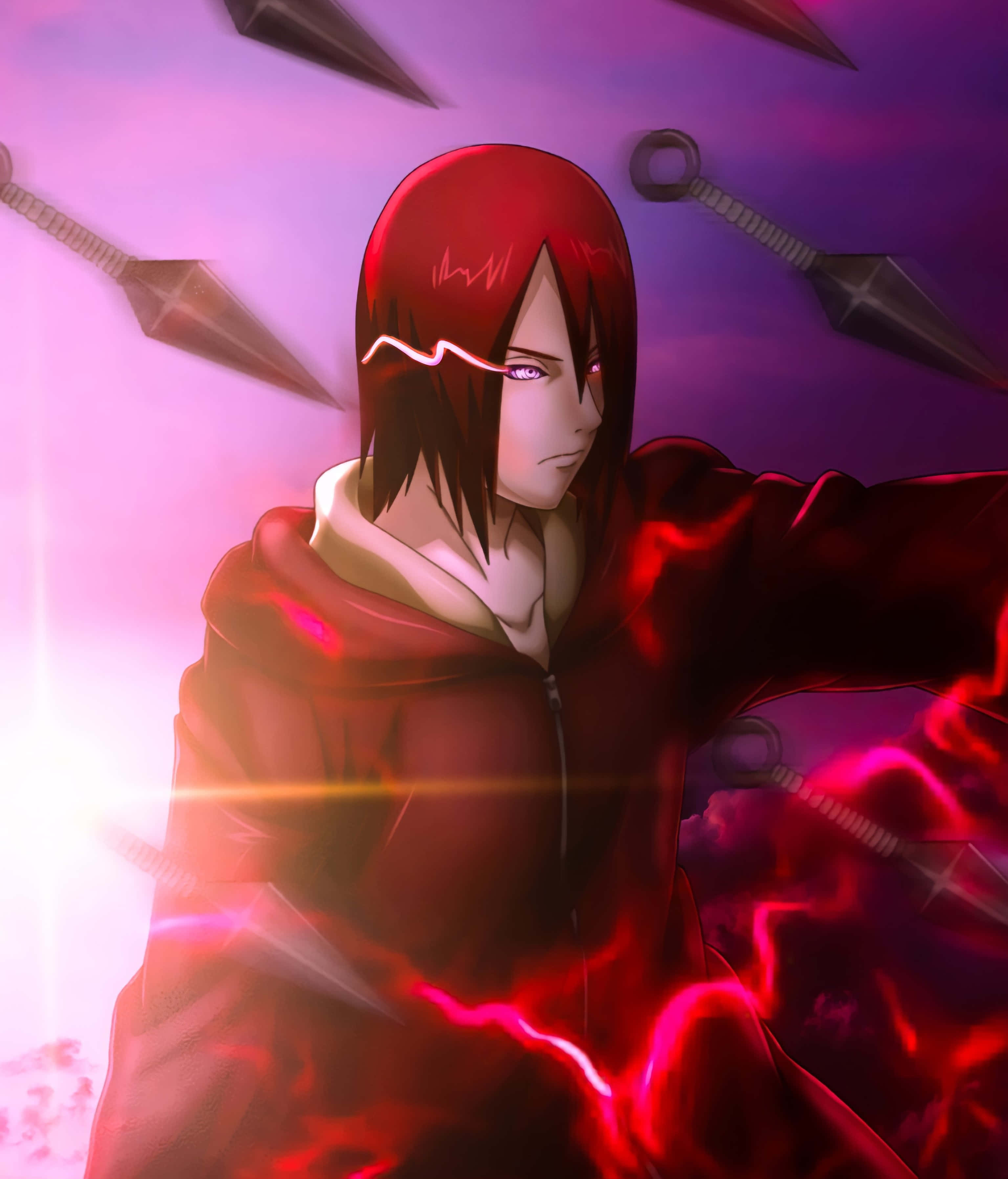 Akatsuki Ninja, red-haired anime character, red cloak, 2K Phone Wallpaper