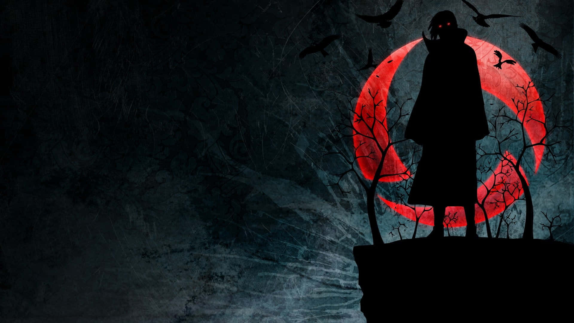 Akatsuki Ninja, red crescent moon, hooded figure, Full HD Desktop Wallpaper