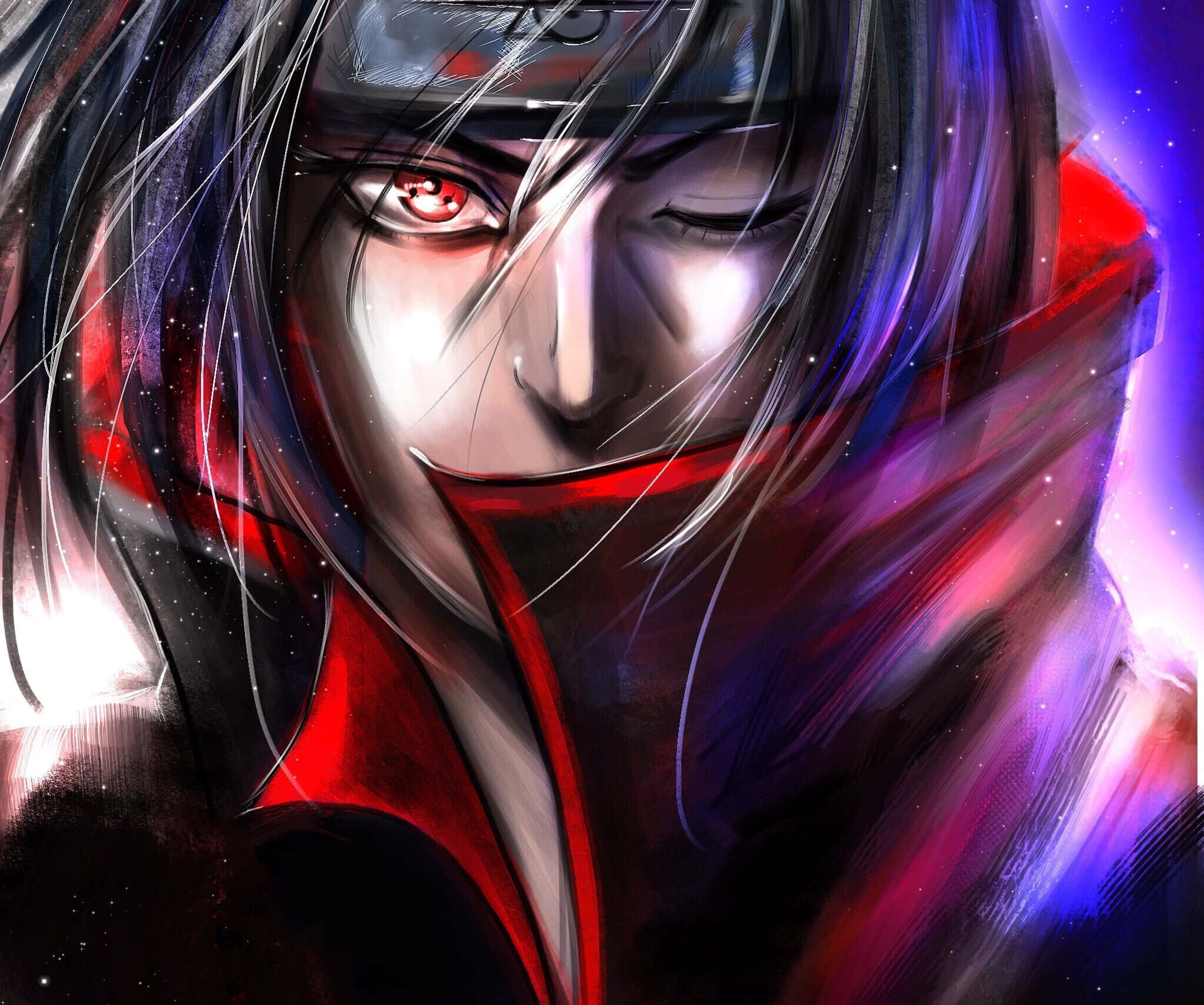 Akatsuki Ninja, glowing red eyes, flowing silver hair, Full HD Desktop Wallpaper