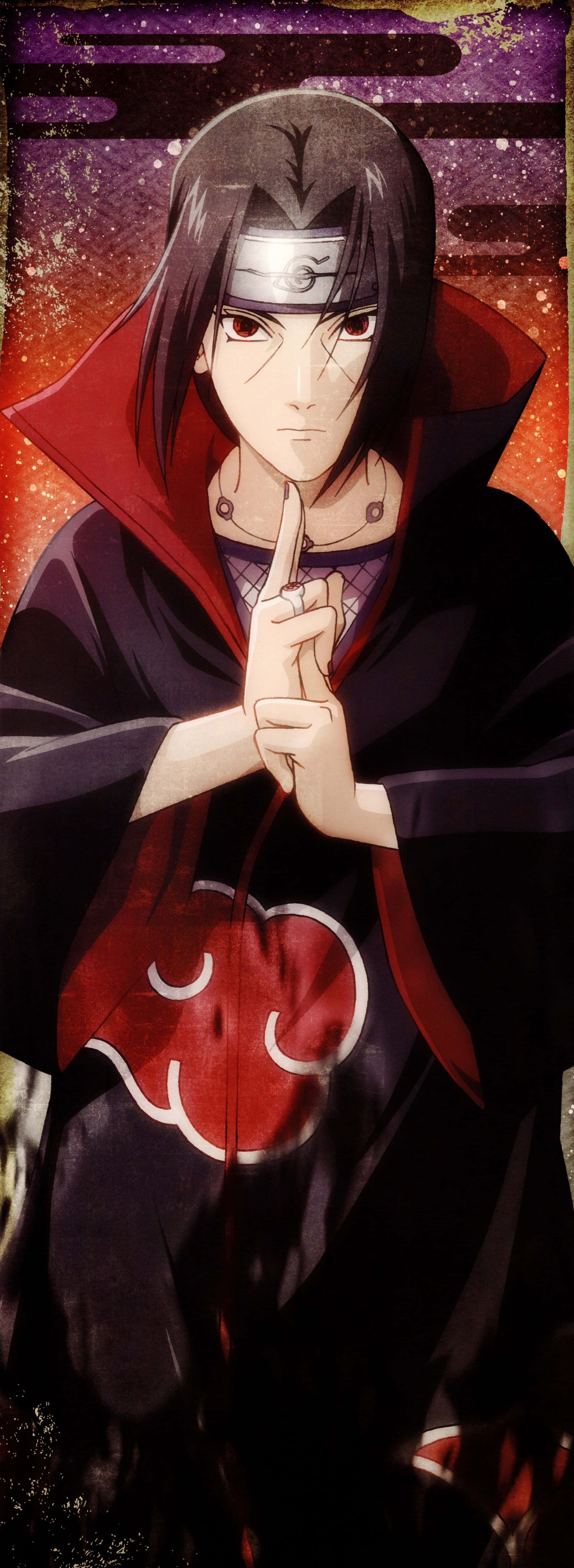 Akatsuki Ninja, dark hair, red cloak, 5K Phone Wallpaper