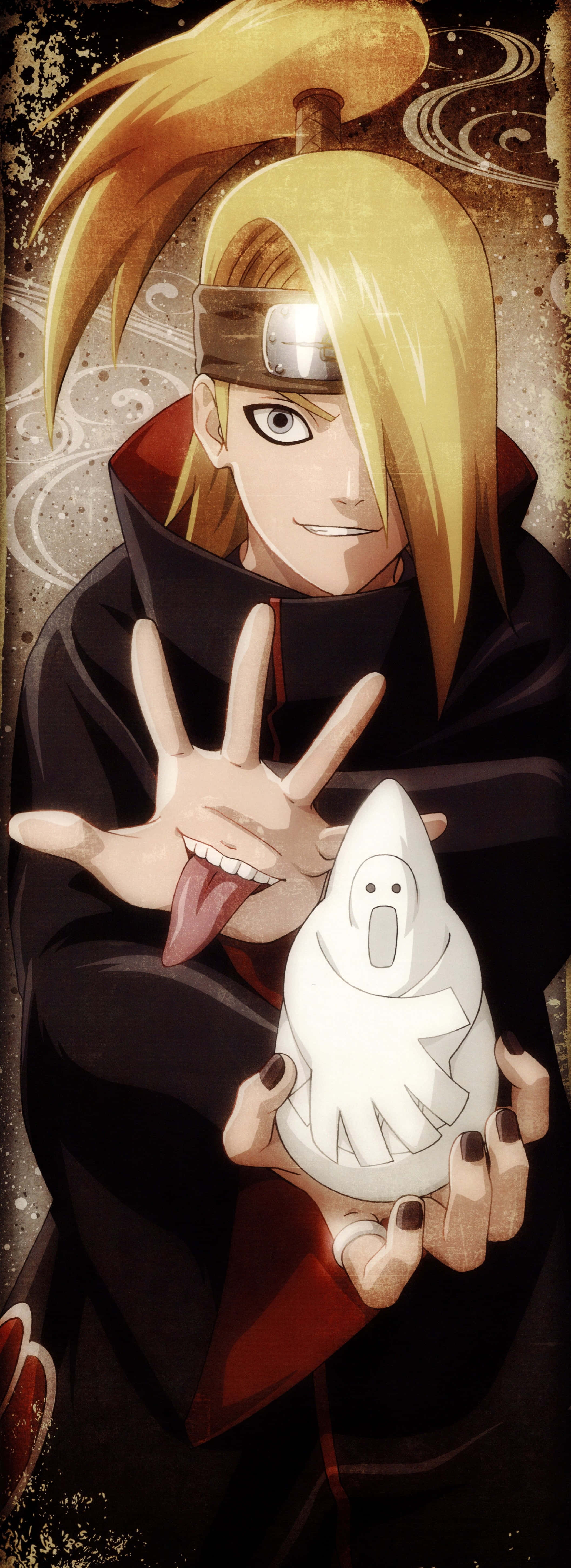Akatsuki Ninja, spiky blonde hair, red cloak, 5K Phone Wallpaper