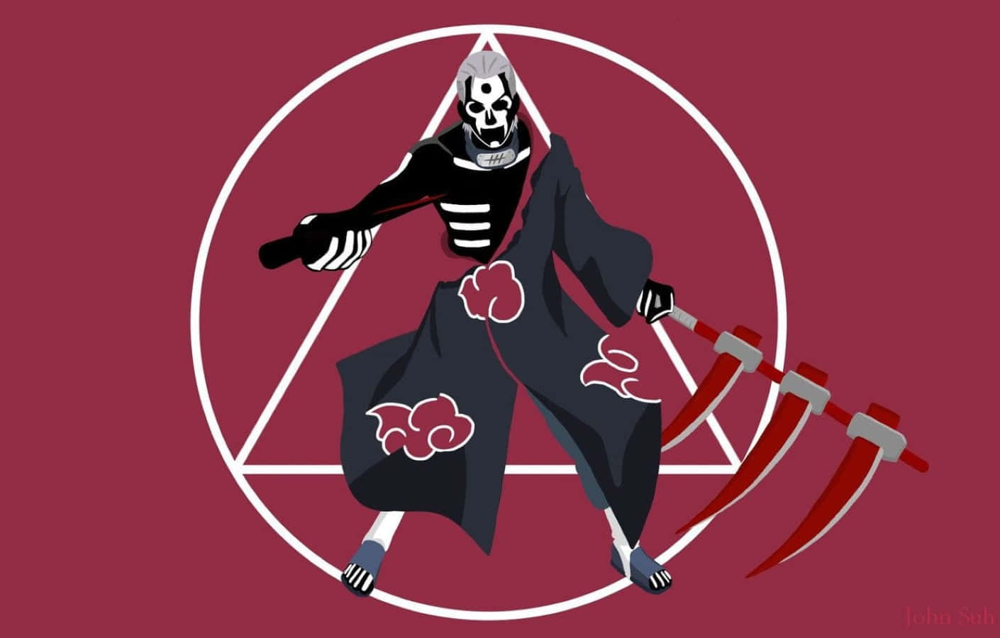Akatsuki Ninja, skull mask, red cloud cloak, HD Desktop Wallpaper