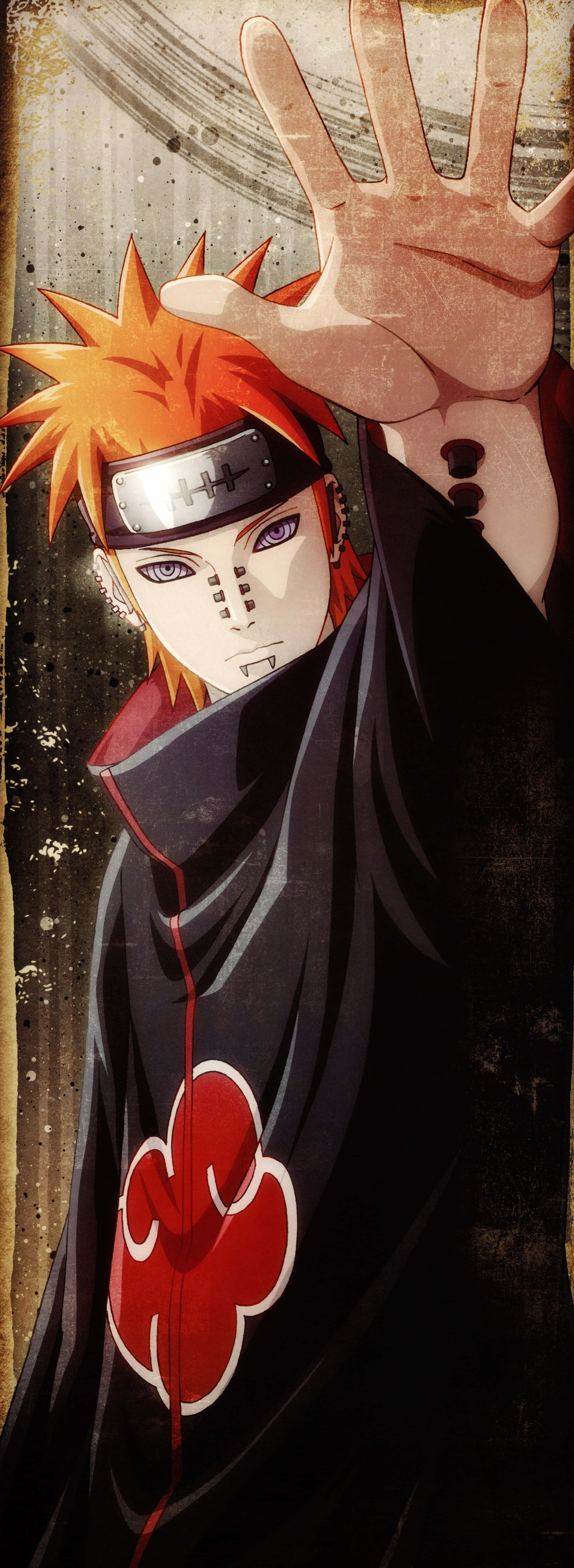 Akatsuki Ninja, spiky orange hair, black cloak, 5K Phone Wallpaper