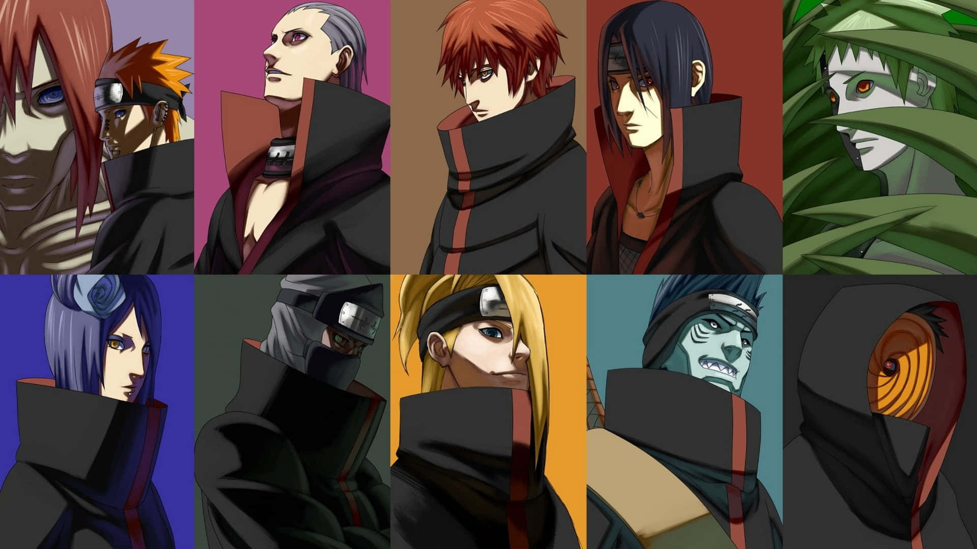 Akatsuki, black cloaks, red clouds, Full HD Desktop Wallpaper