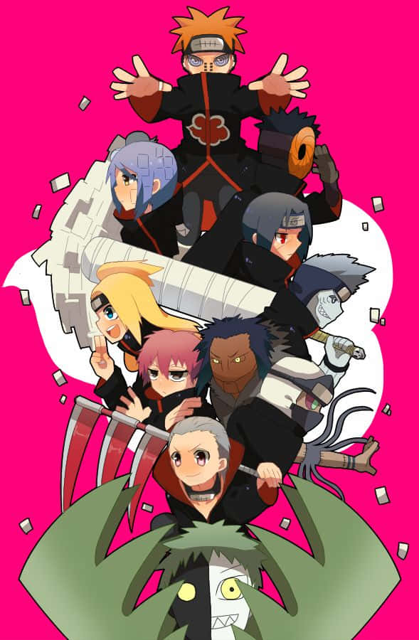 Akatsuki, chibi, pink background, SD Phone Wallpaper