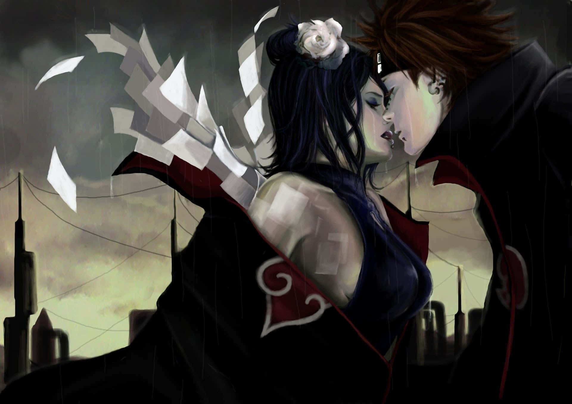 Akatsuki Pain, anime characters, rainy urban setting, Full HD Desktop Wallpaper