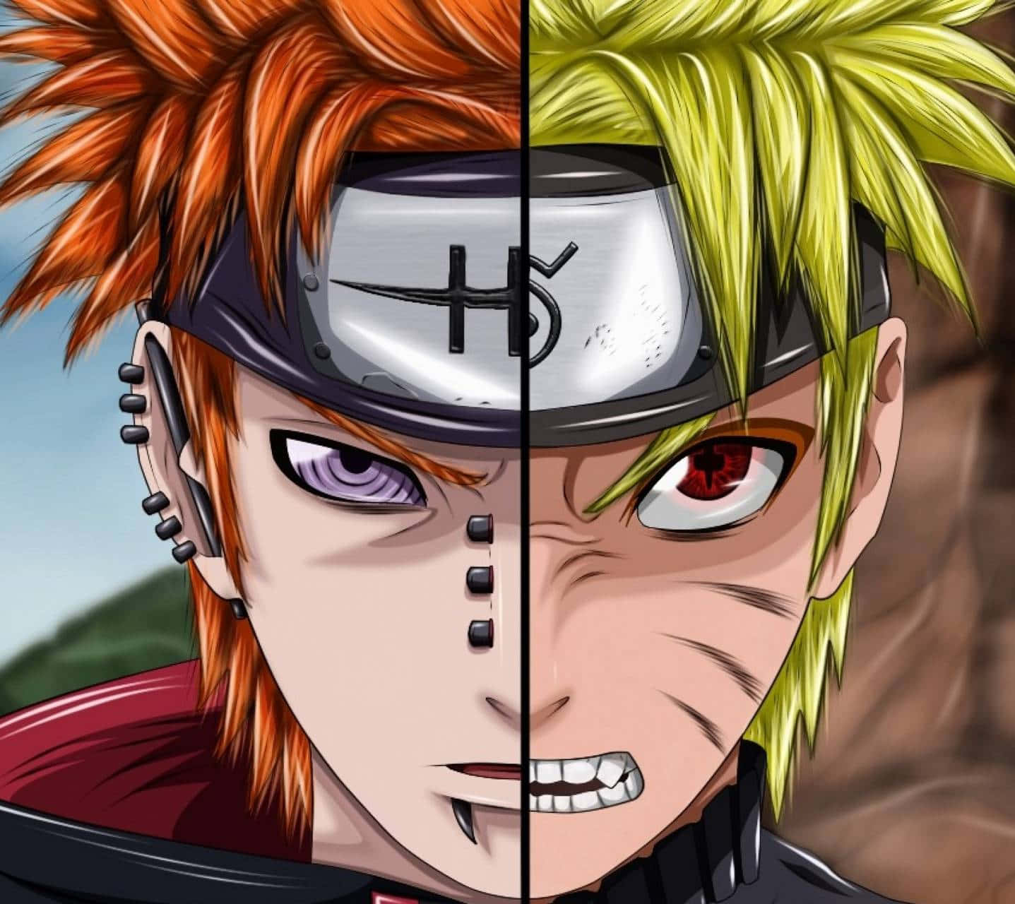 Akatsuki Pain, ninja warriors, split-face anime portrait, HD Desktop Wallpaper