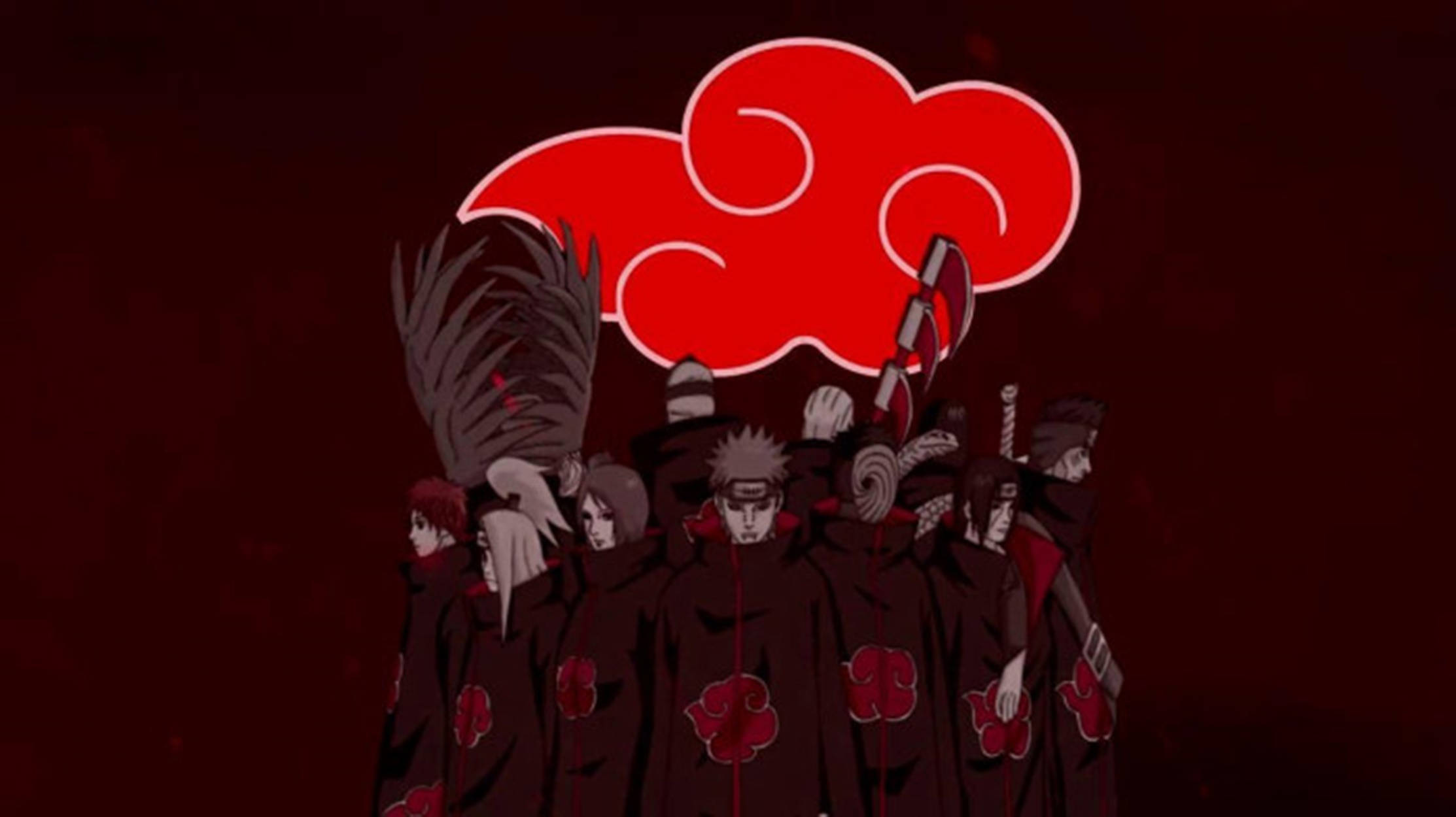 Akatsuki, red cloud symbols, dark cloaks, Full HD Desktop Wallpaper