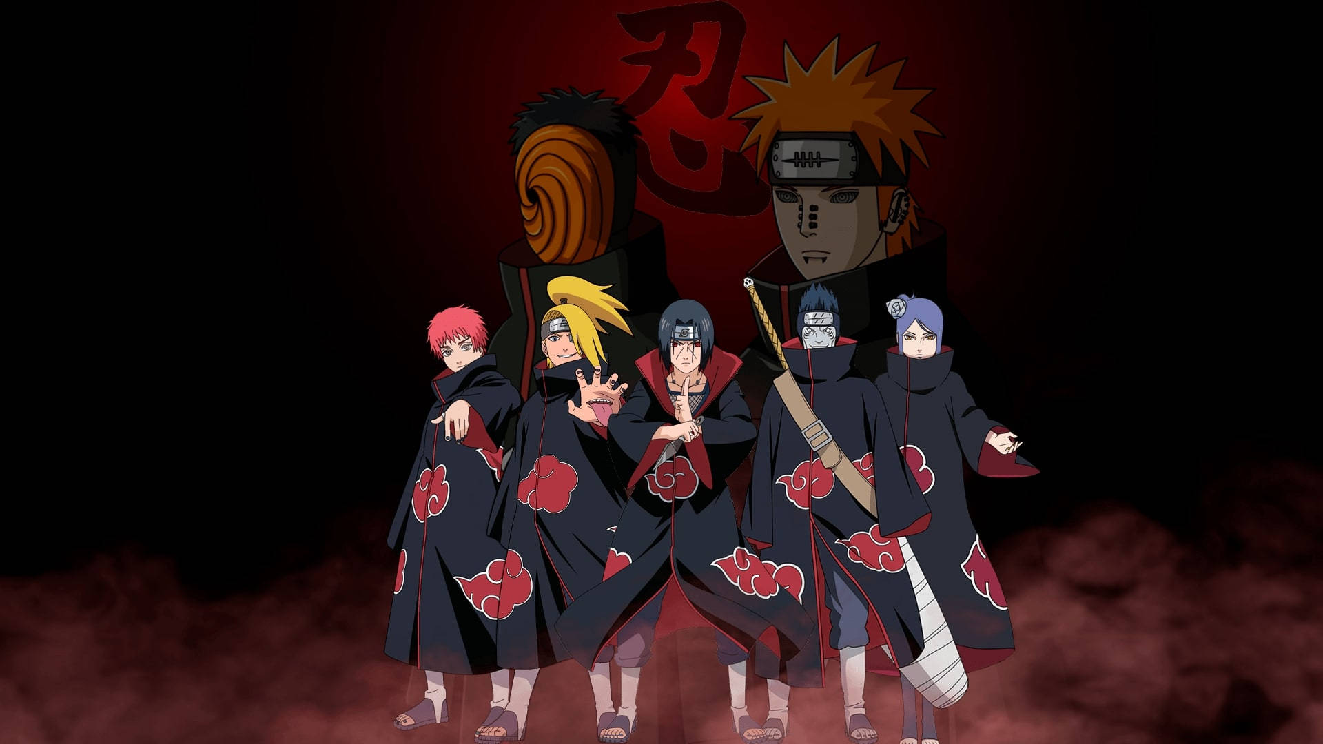 Akatsuki PC, foggy, black cloaks, Full HD Desktop Wallpaper