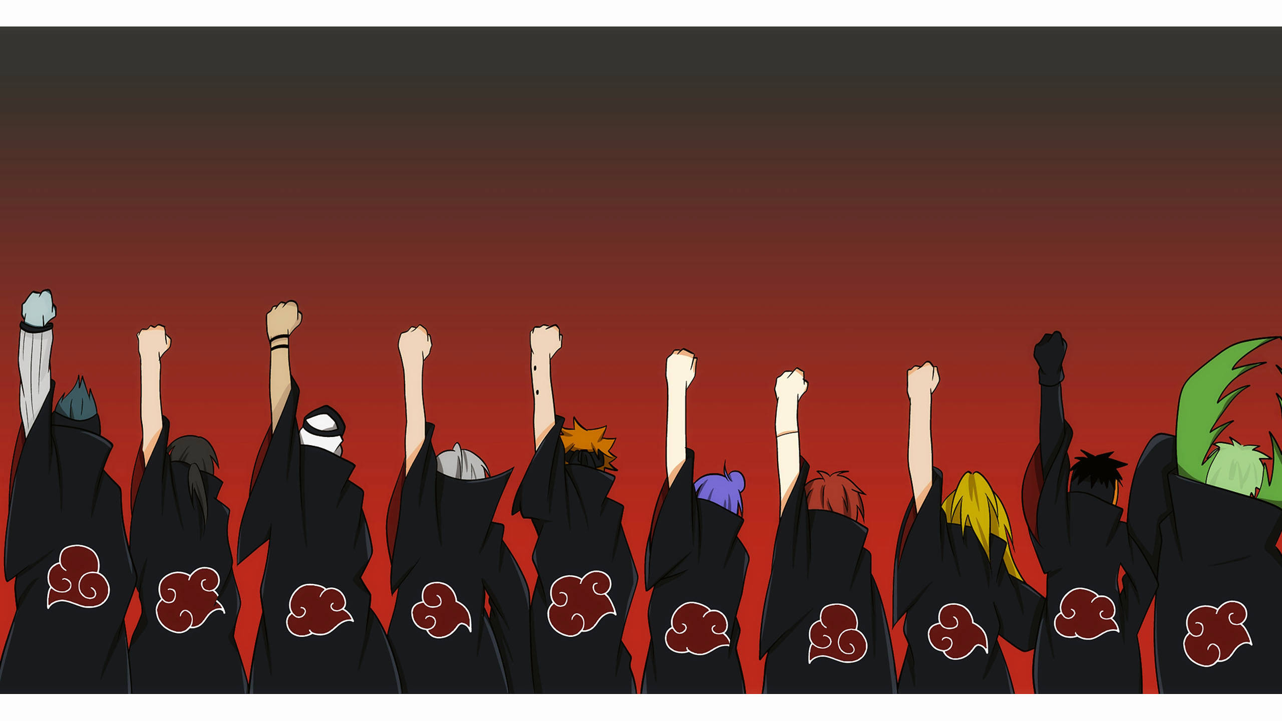 Akatsuki PC, black cloaks, red cloud symbols, 2K Desktop Wallpaper