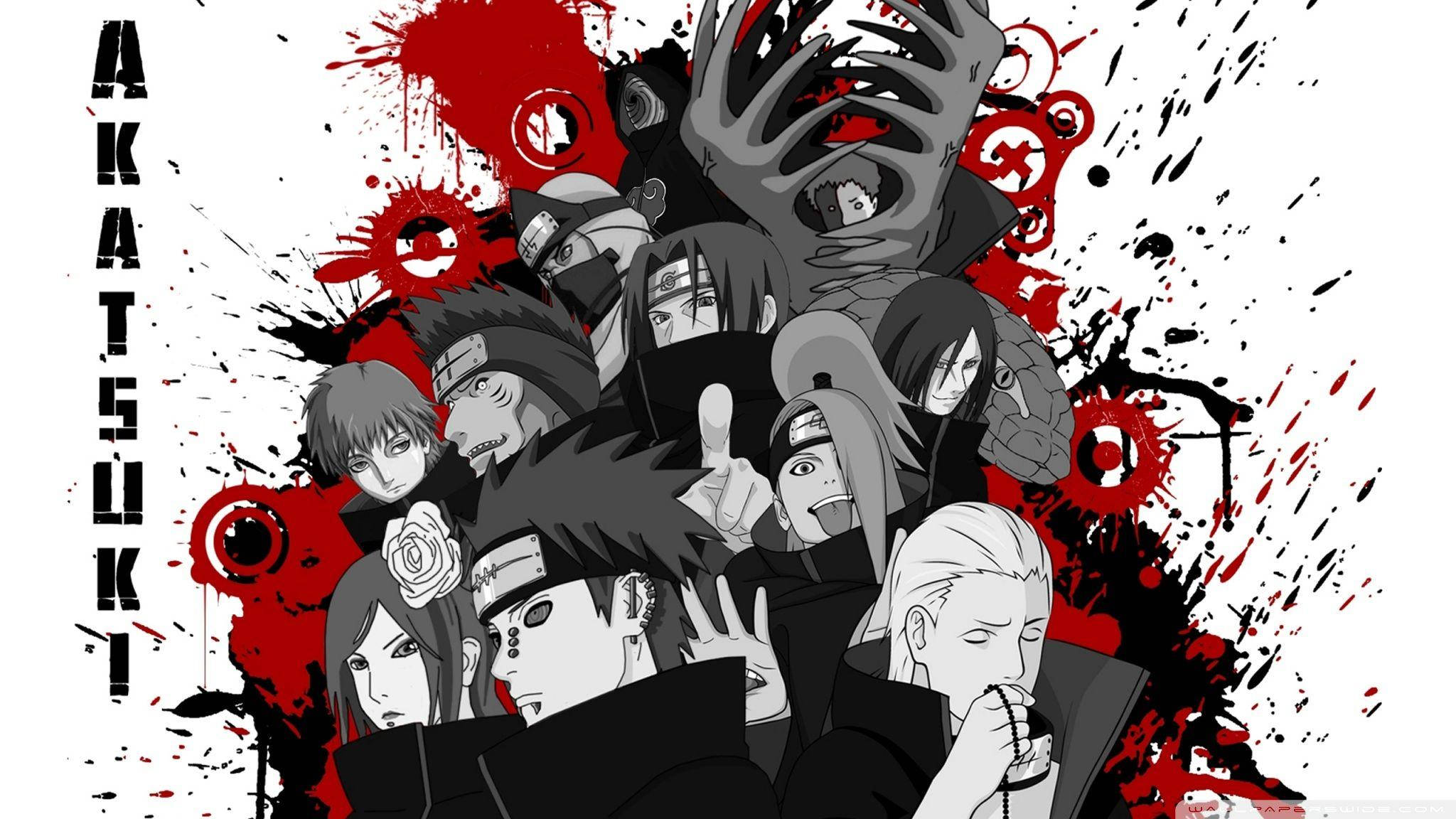 Akatsuki, red splatter effects, black white contrast, Full HD Desktop Wallpaper