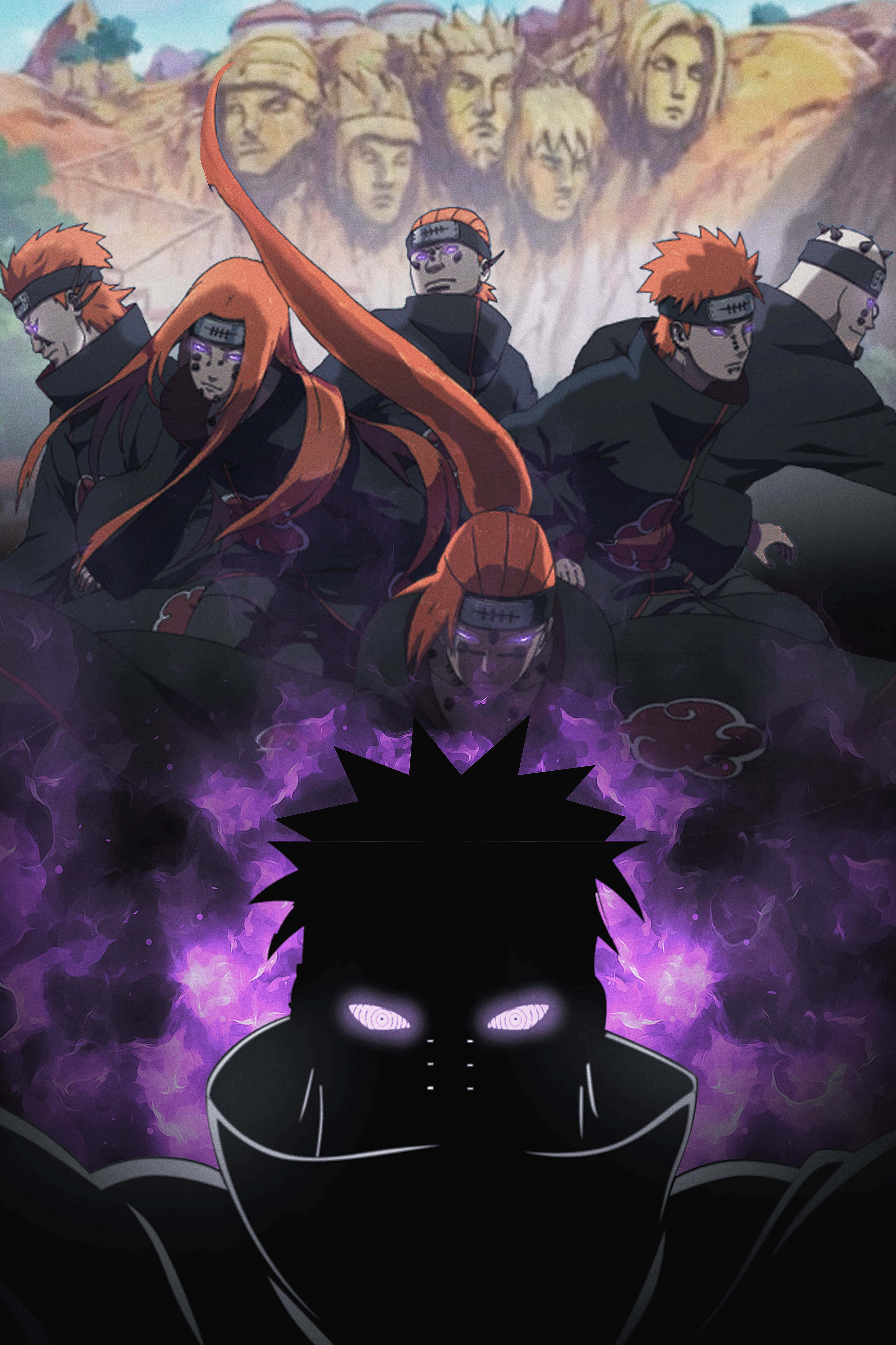 Akatsuki, glowing eyes, swirling purple vortex, 5K Phone Wallpaper