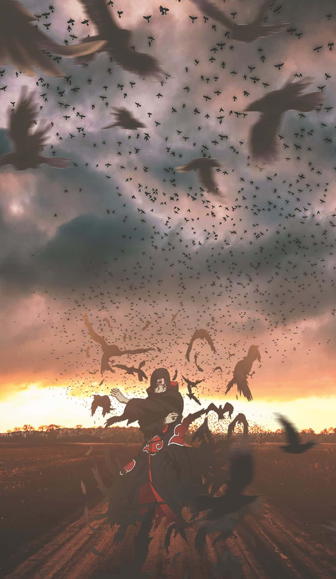 Akatsuki, dark cloaked figure, flock of birds, HD Phone Wallpaper