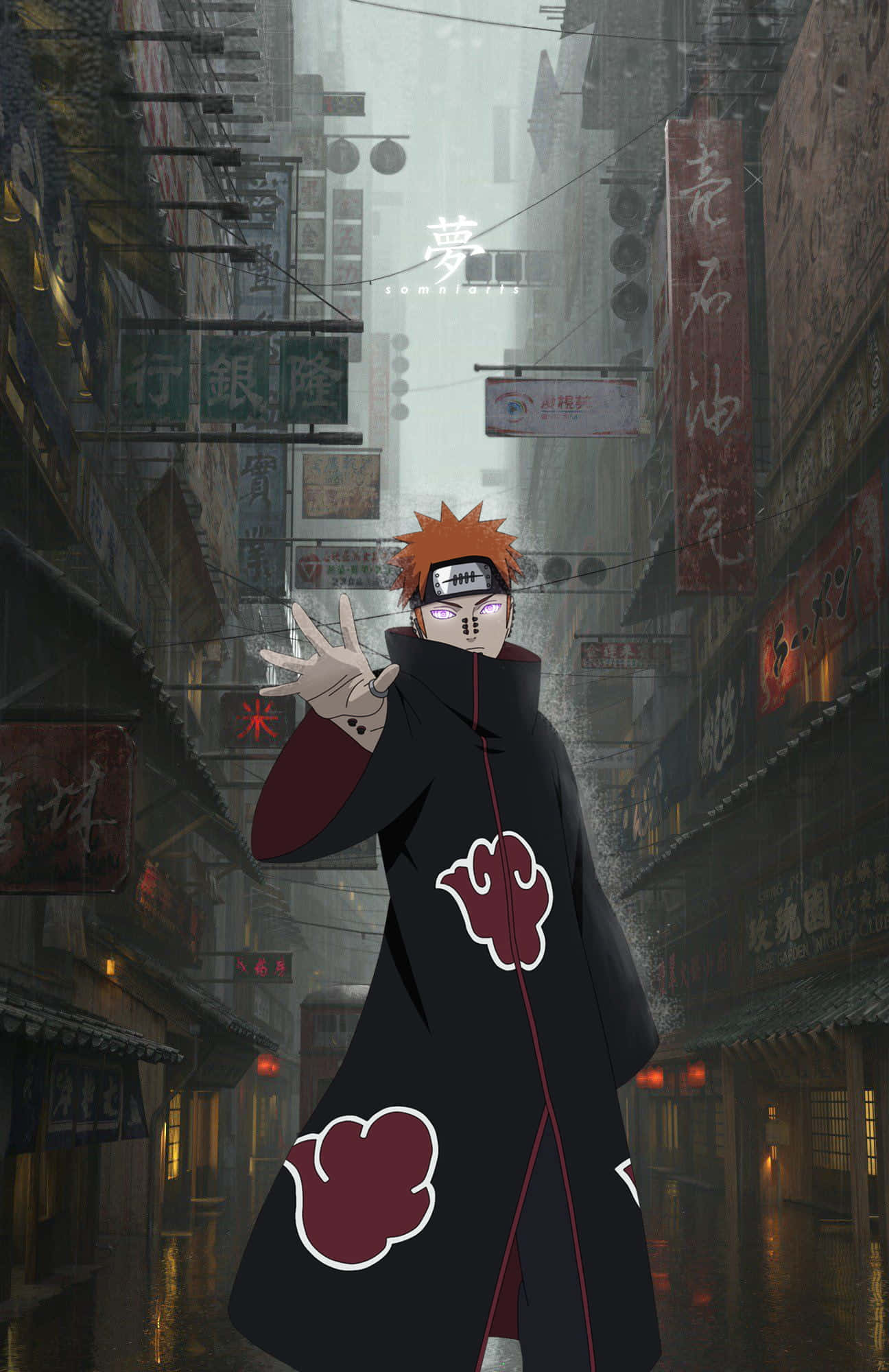 Akatsuki, spiky orange hair, black cloak, Full HD Phone Wallpaper
