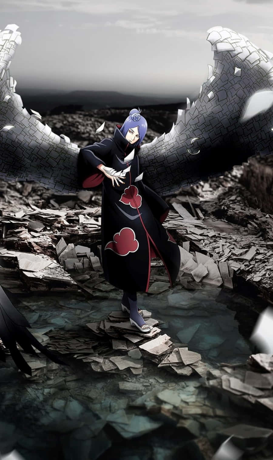 Akatsuki, blue-haired anime character, black cloak with red clouds, HD Phone Wallpaper