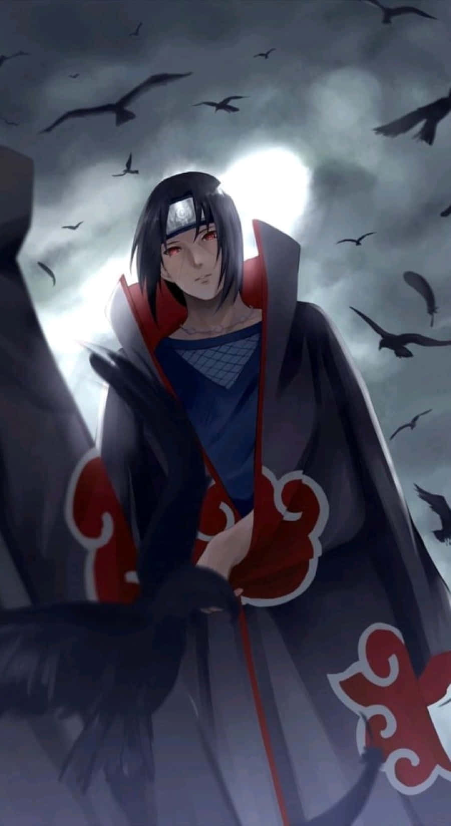 Akatsuki, black cloak with red clouds, bright moon, HD Phone Wallpaper