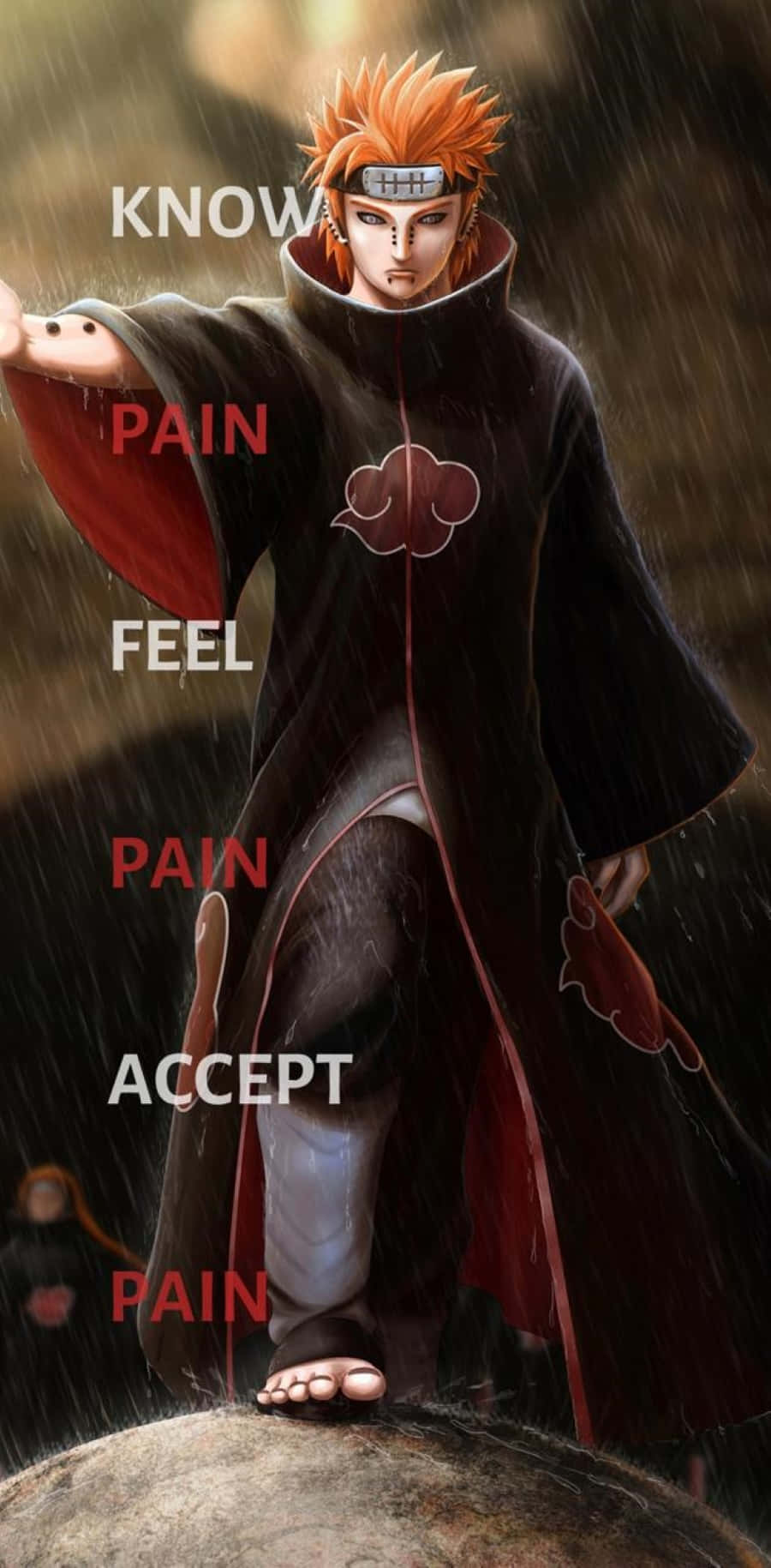 Akatsuki Quotes, spiky orange hair, black cloak with red clouds, HD Phone Wallpaper