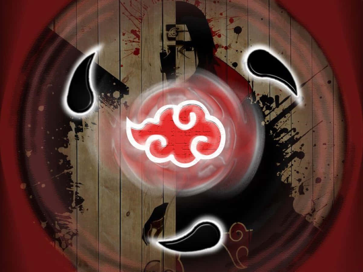 Akatsuki Symbol, glowing red cloud symbol, grungy wooden circle, SD Desktop Wallpaper